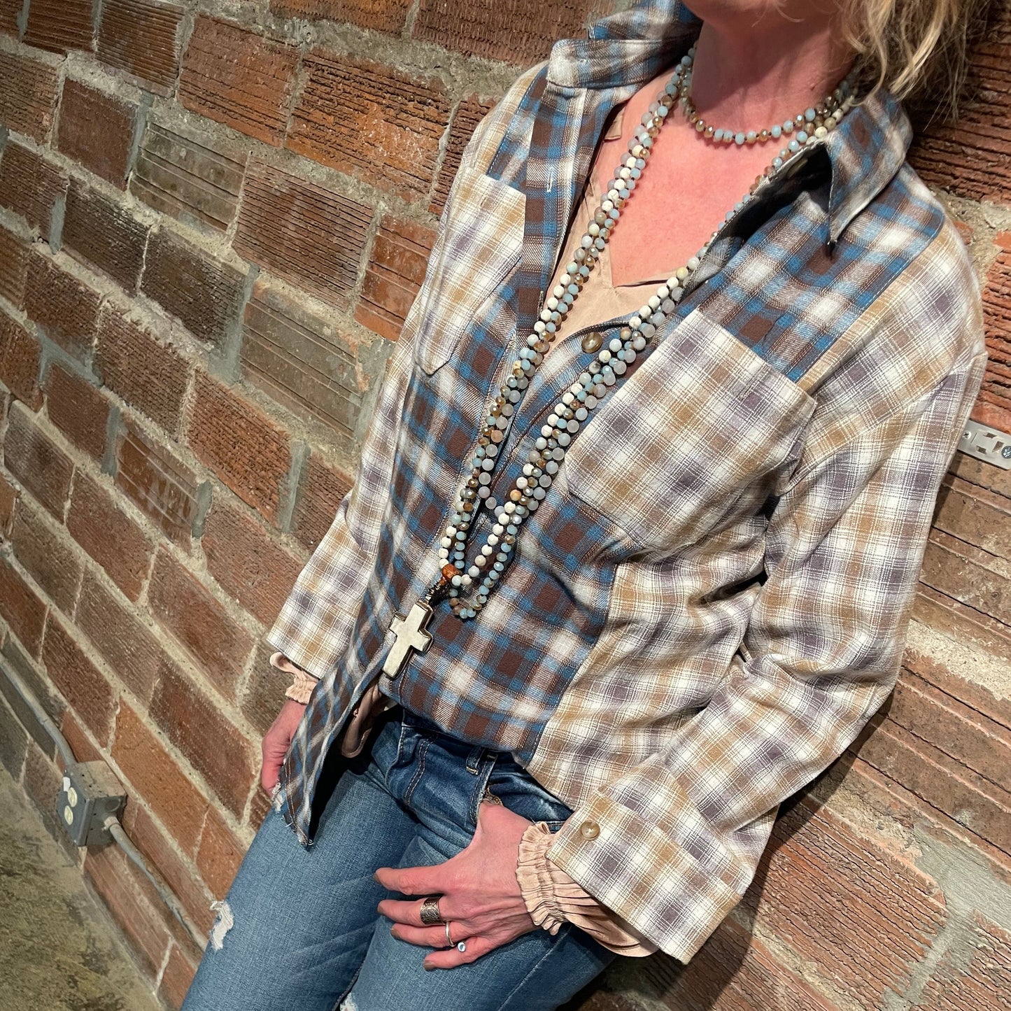 Penny Patchwork Plaid Shirt - Blue