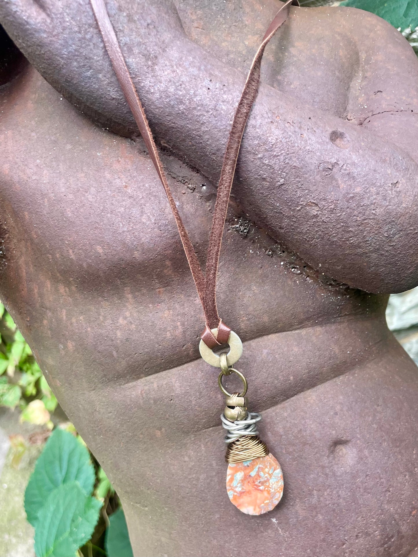 Amy Louise Leather Collection-Sunset Jasper Pendant Necklace.