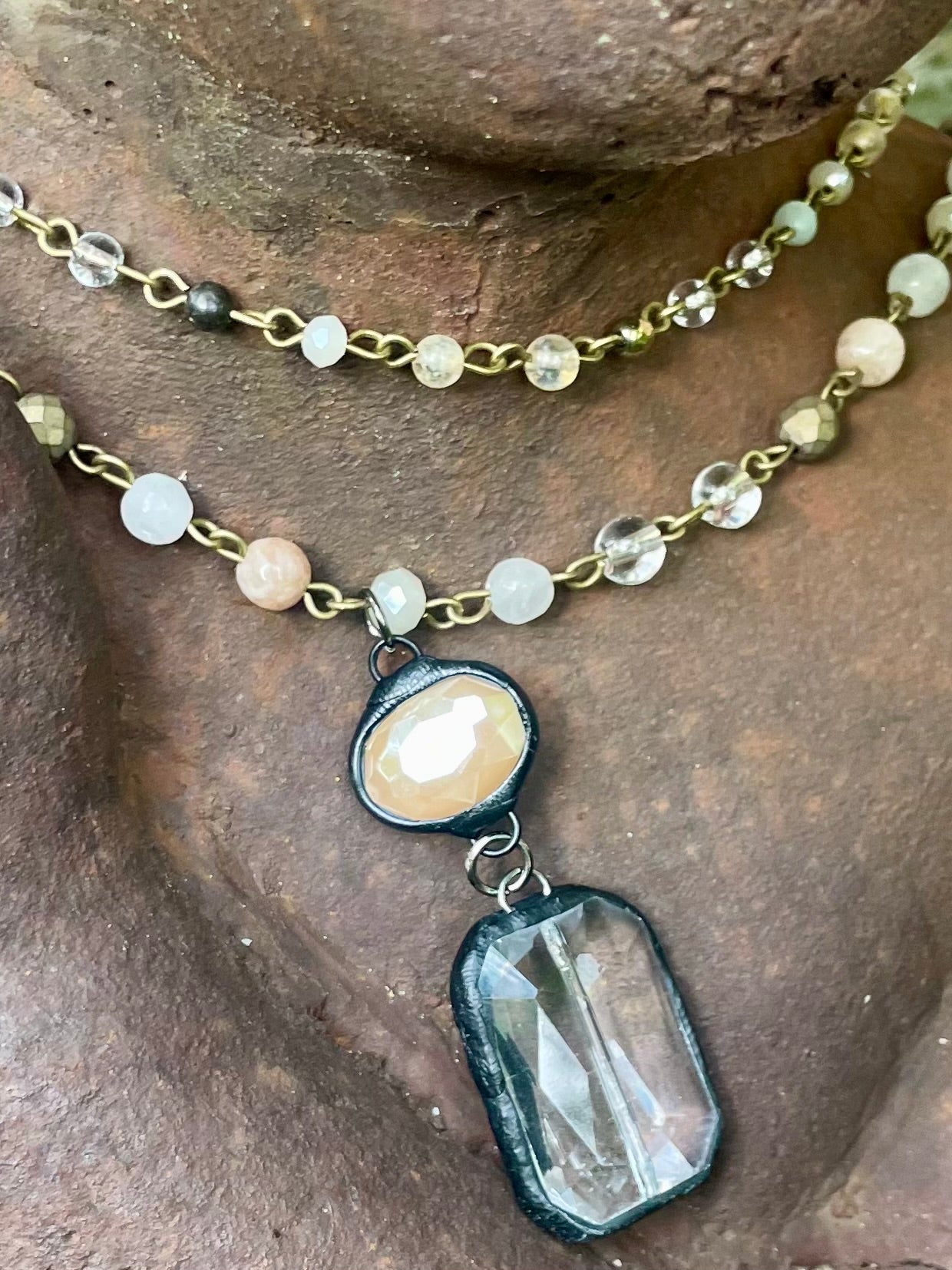 Lindsay Layered Crystal Pendant Necklace.