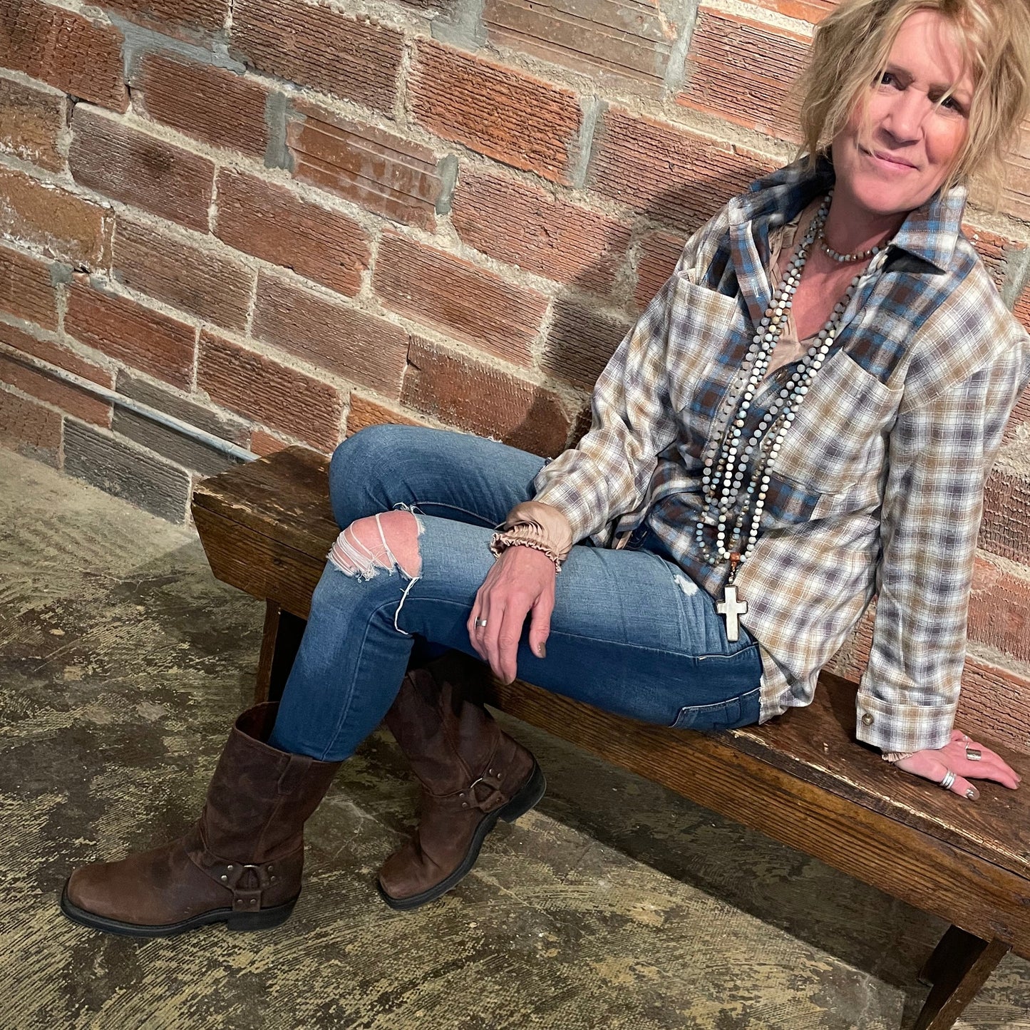 Penny Patchwork Plaid Shirt - Blue