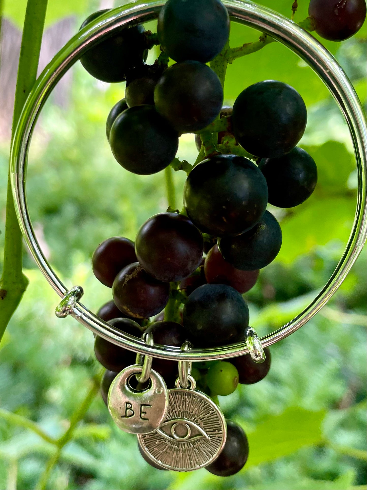 “Be” Silver Bangle Charm Bracelet.