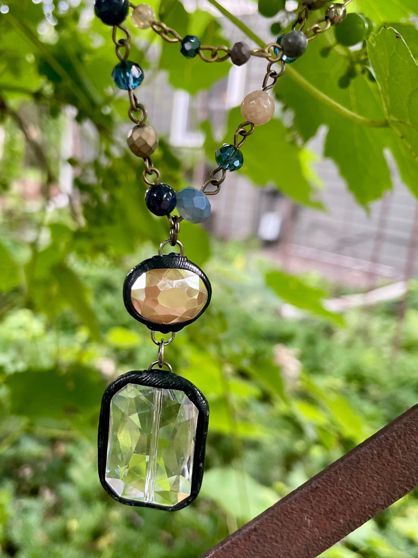 Lindsay Layered Crystal Pendant Necklace.