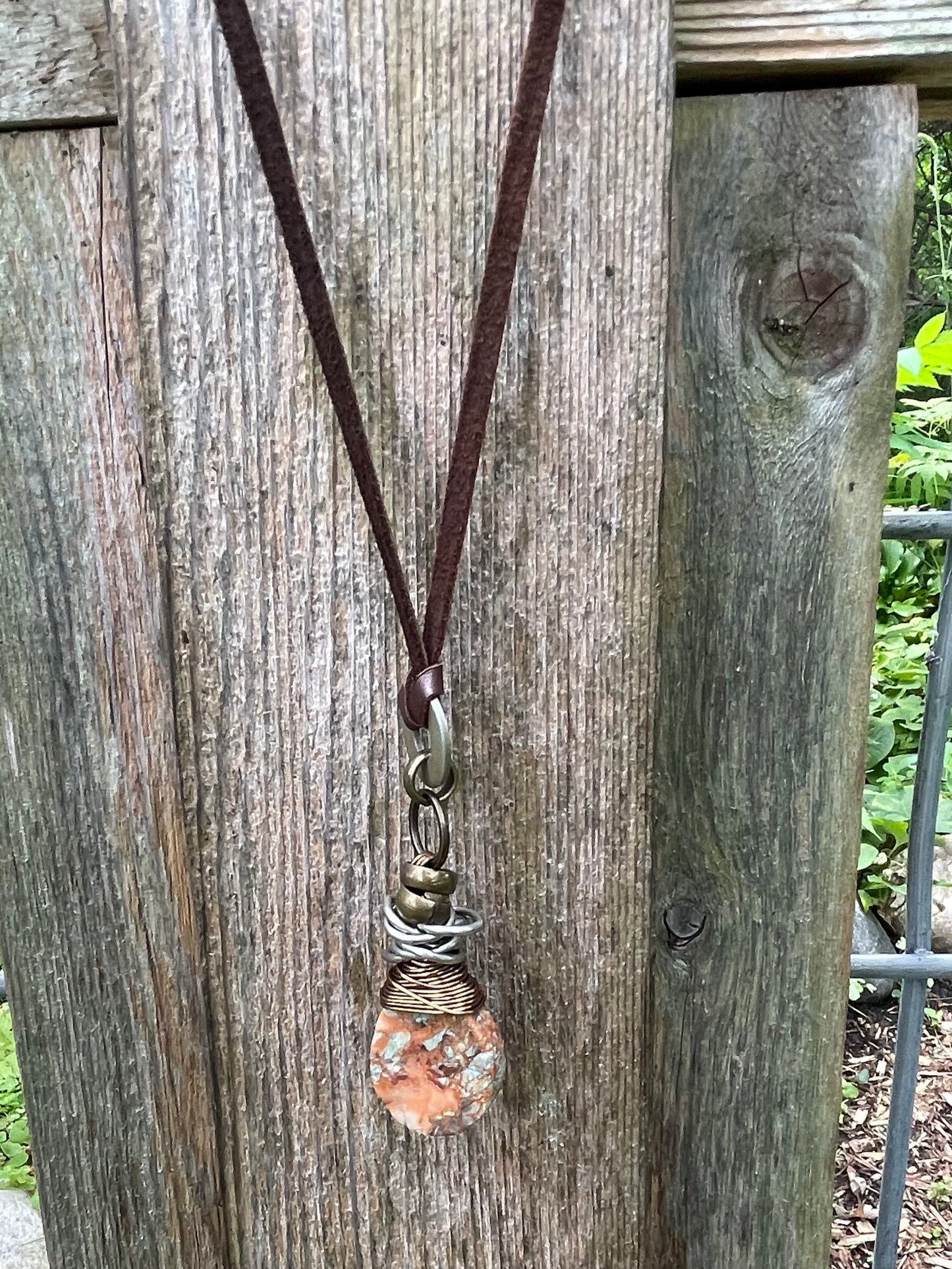 Amy Louise Leather Collection-Sunset Jasper Pendant Necklace.