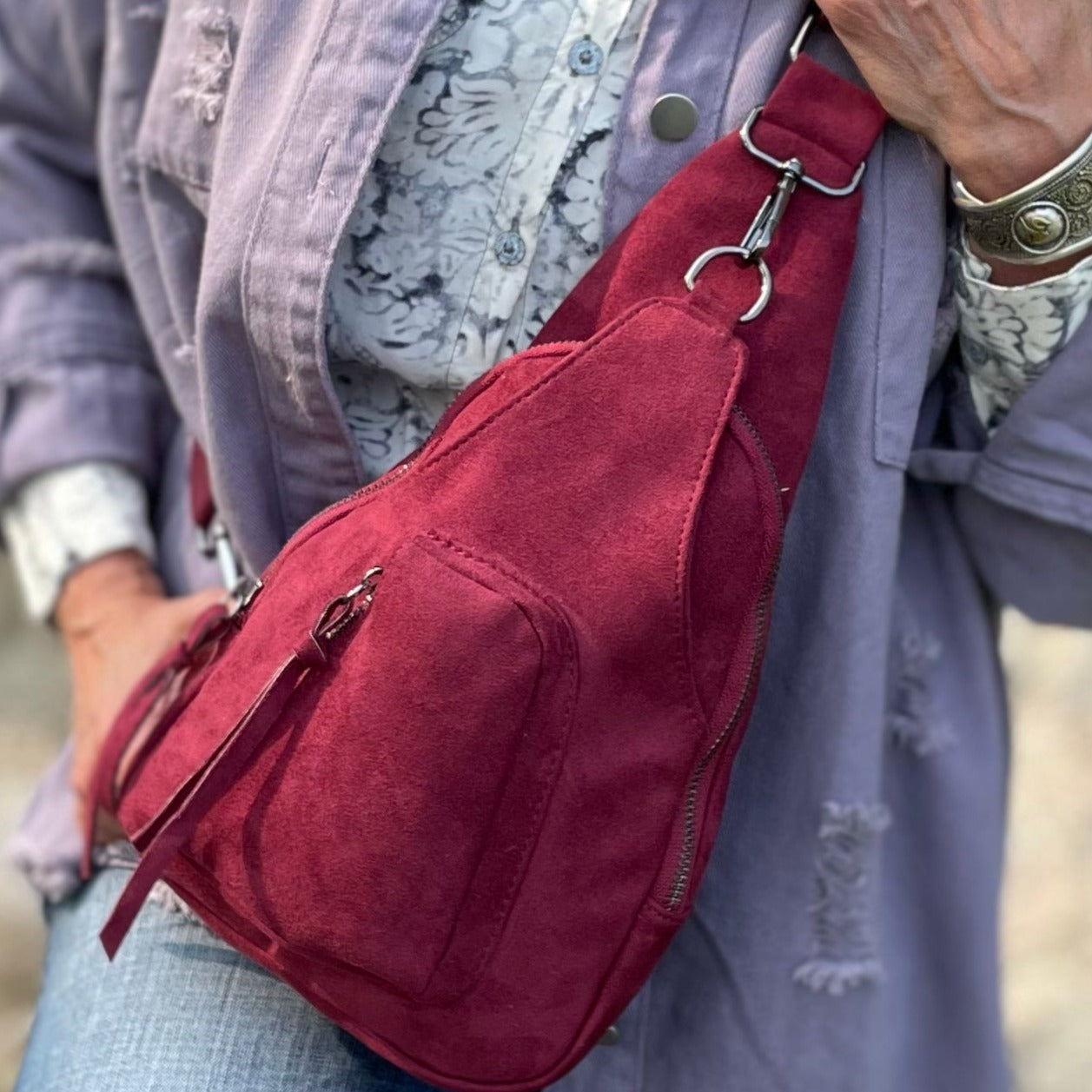 Abergine Vegan Leather Crossbody Sling Bag.