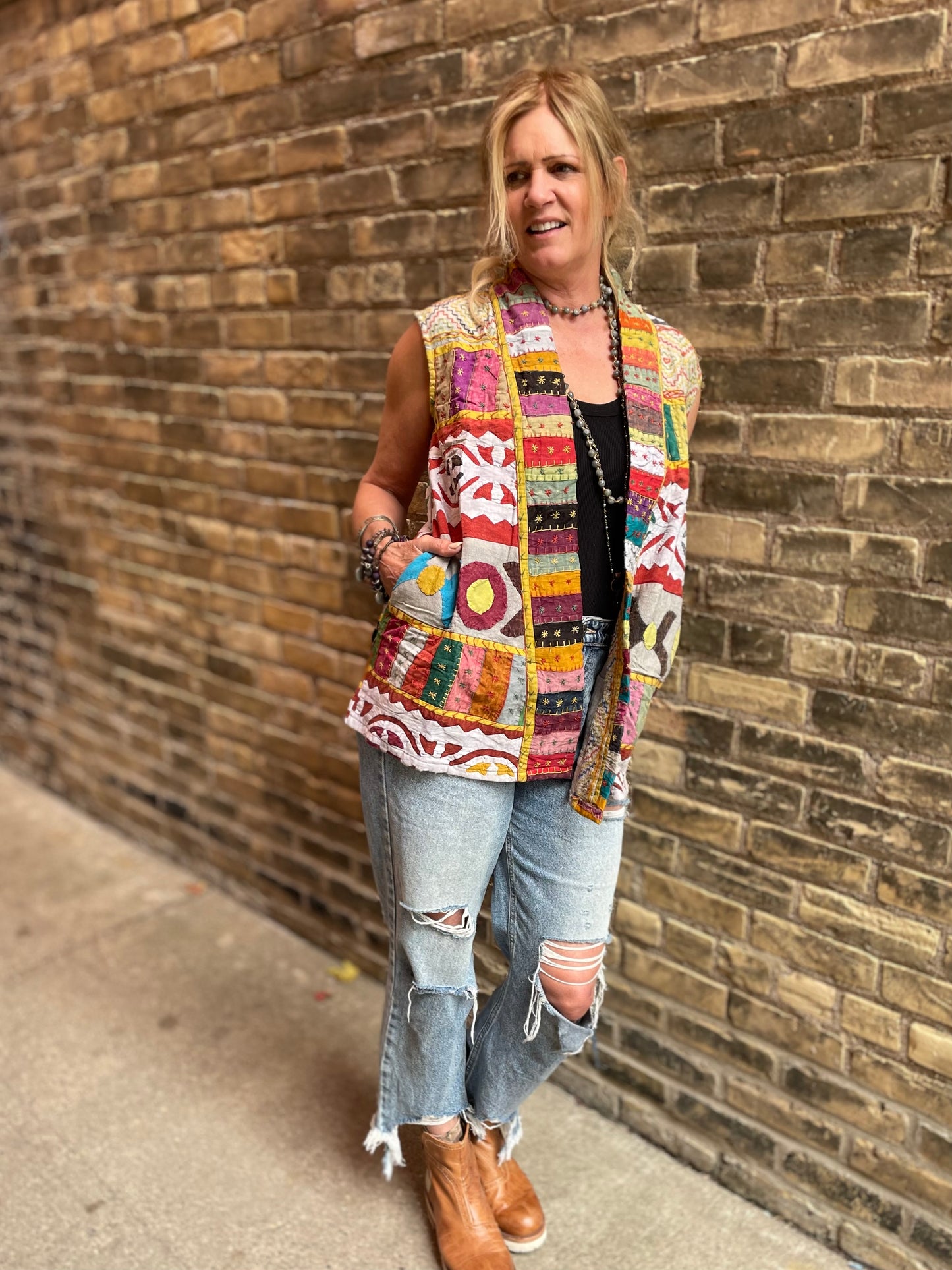 Dakota Patchwork Hand Stitched Kantha Vest - Style 1