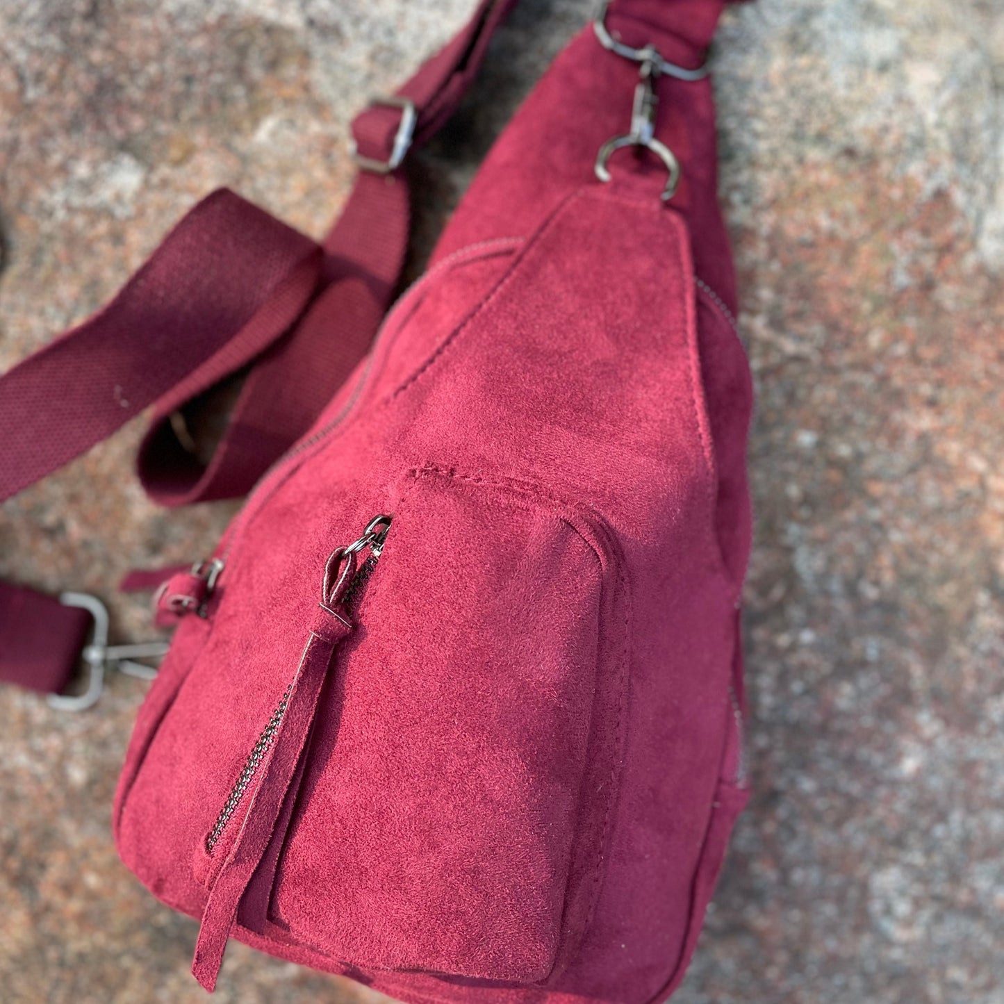 Abergine Vegan Leather Crossbody Sling Bag.