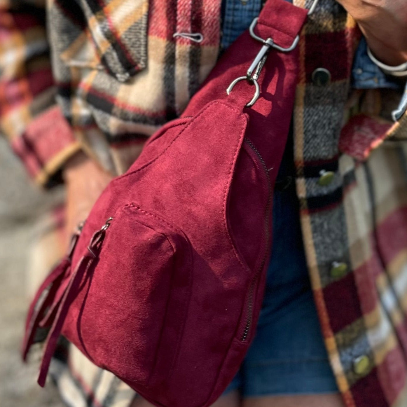 Abergine Vegan Leather Crossbody Sling Bag.