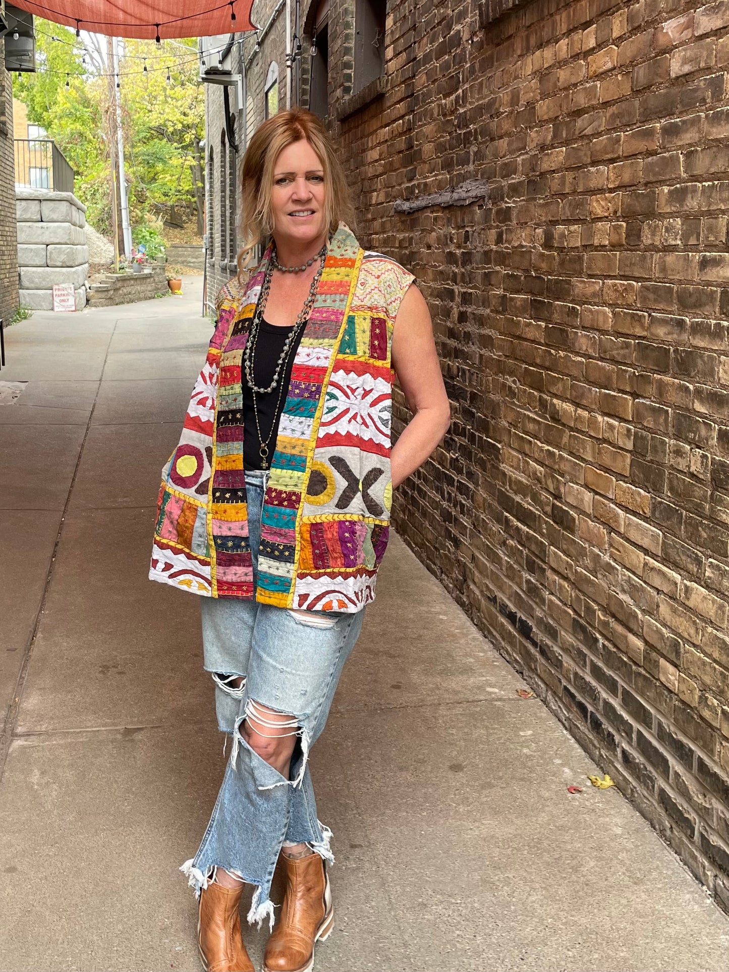 Dakota Patchwork Hand Stitched Kantha Vest - Style 1
