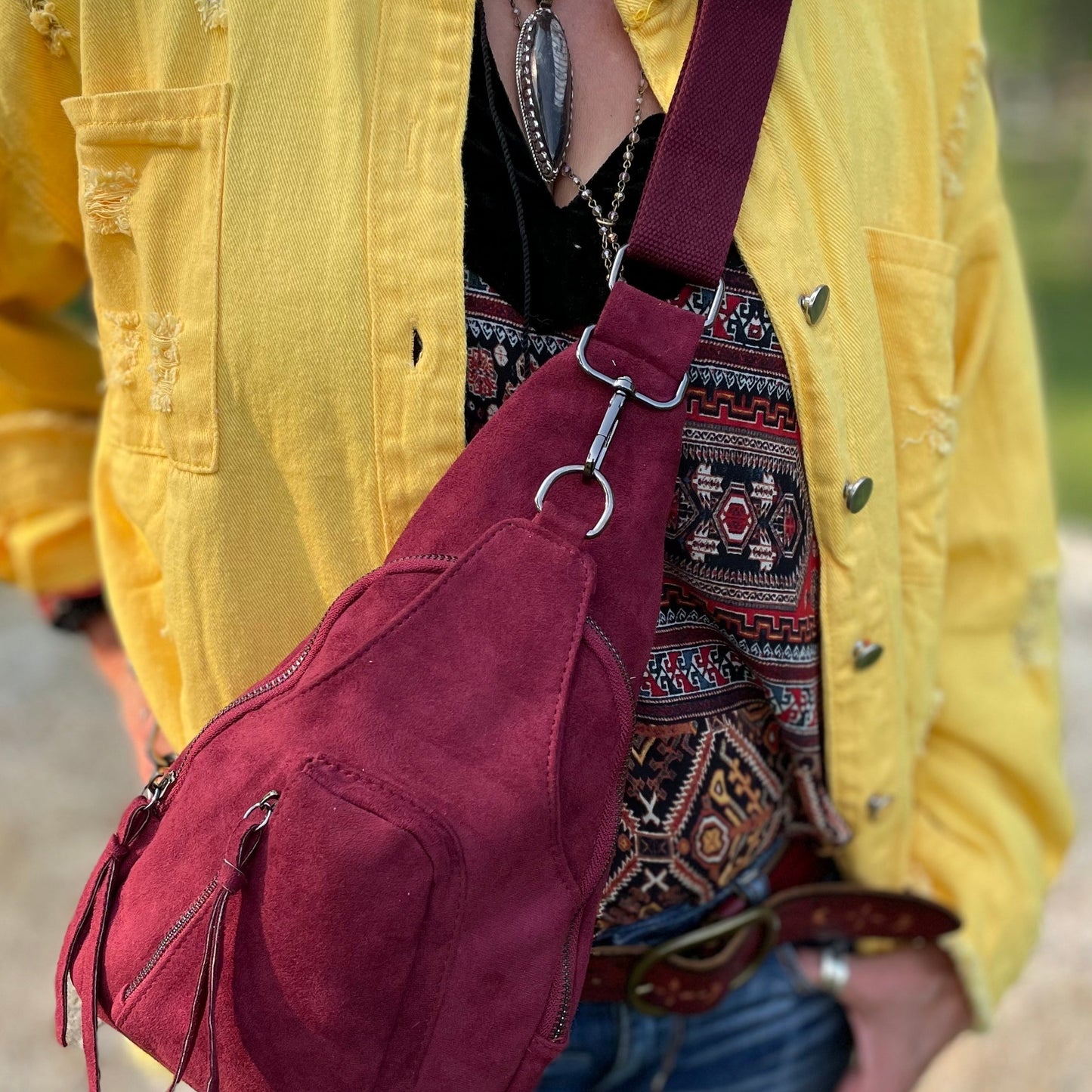 Abergine Vegan Leather Crossbody Sling Bag.