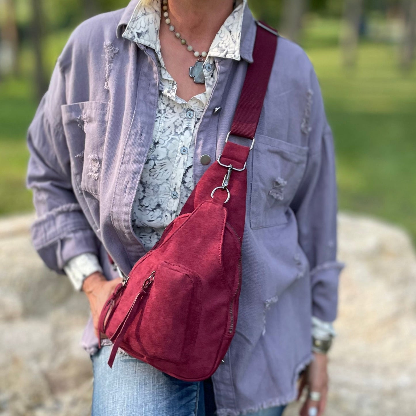 Abergine Vegan Leather Crossbody Sling Bag.