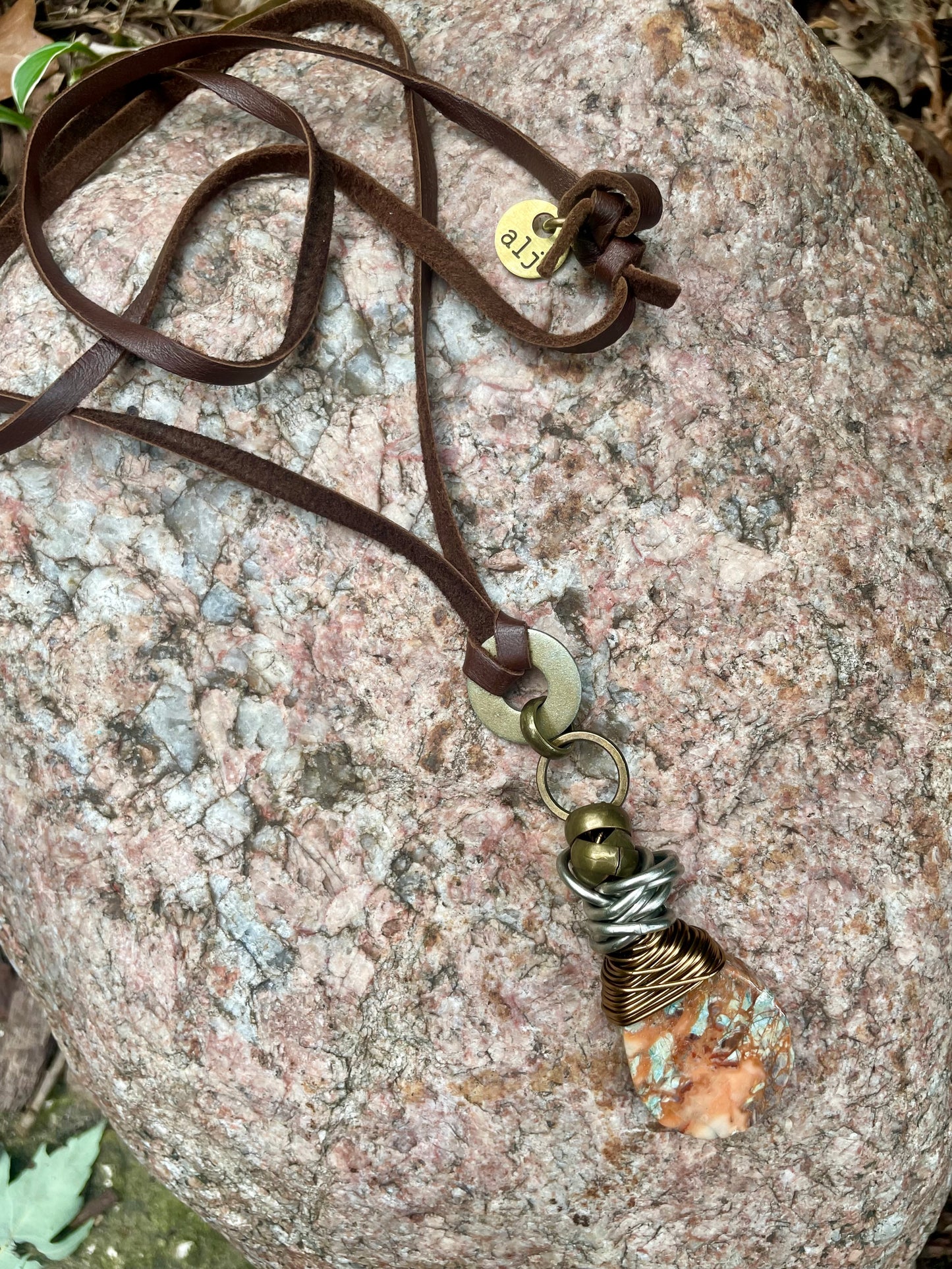Amy Louise Leather Collection-Sunset Jasper Pendant Necklace.