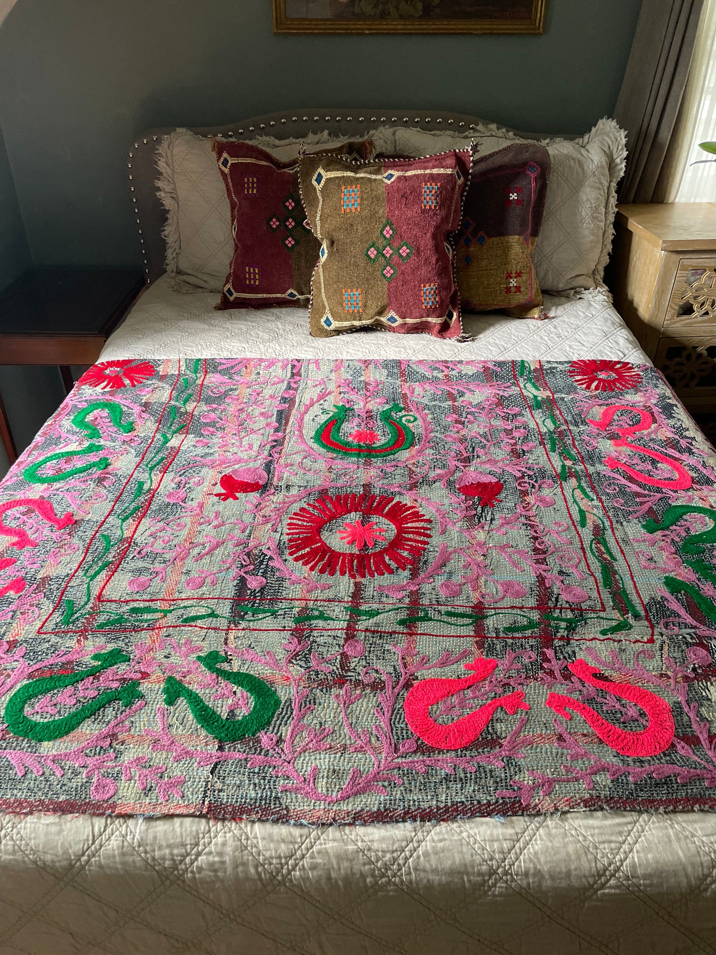 Rowena Reversible Embroidered Kantha Quilt.