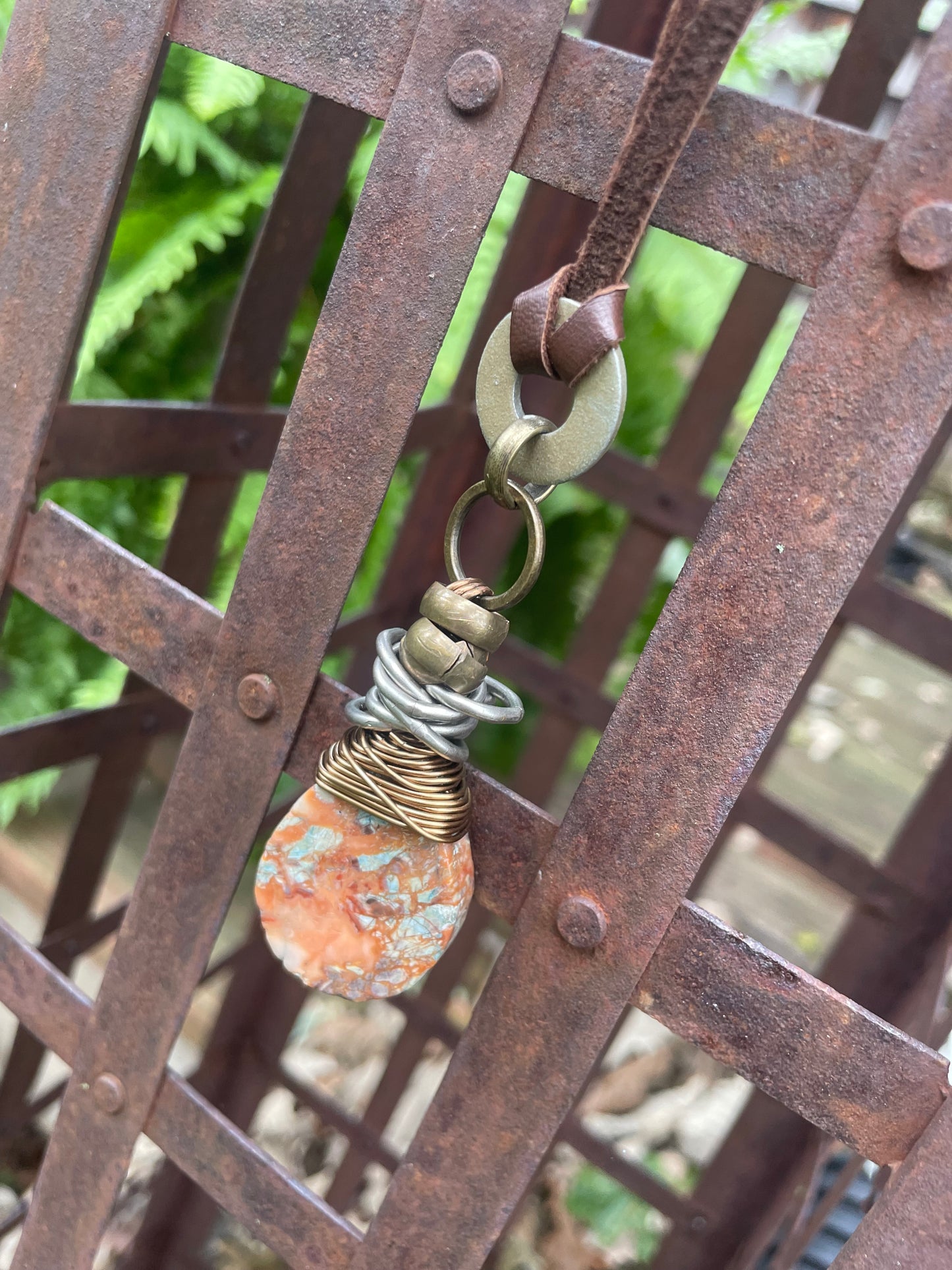 Amy Louise Leather Collection-Sunset Jasper Pendant Necklace.