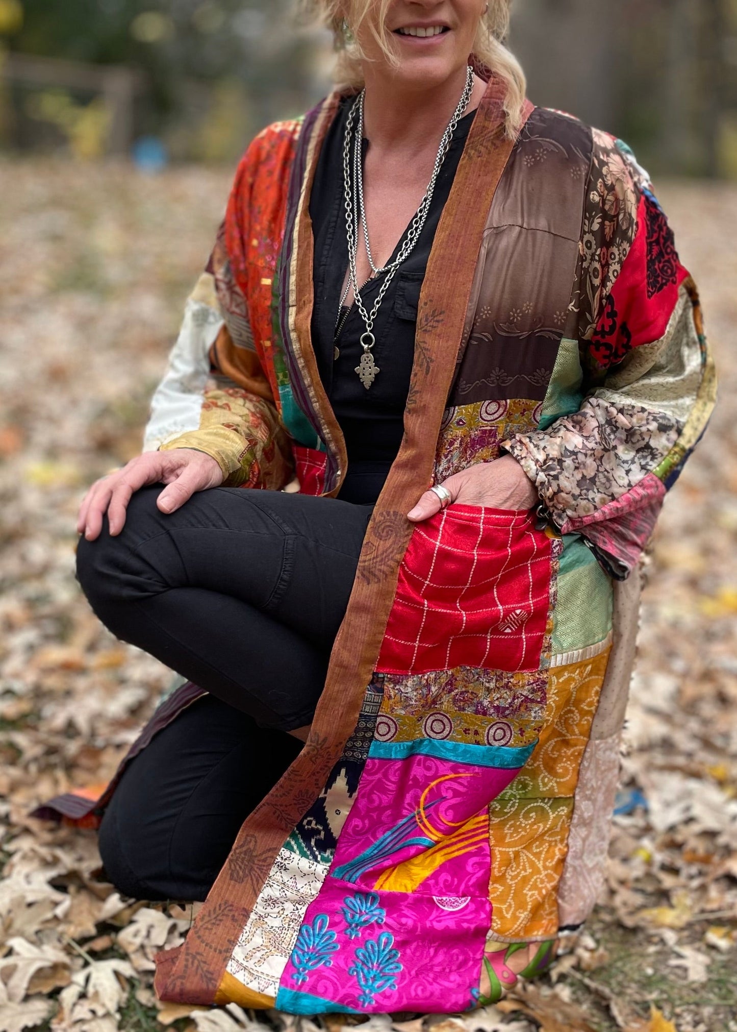 Vivian Patchwork Silk Sari Kimono Robe.