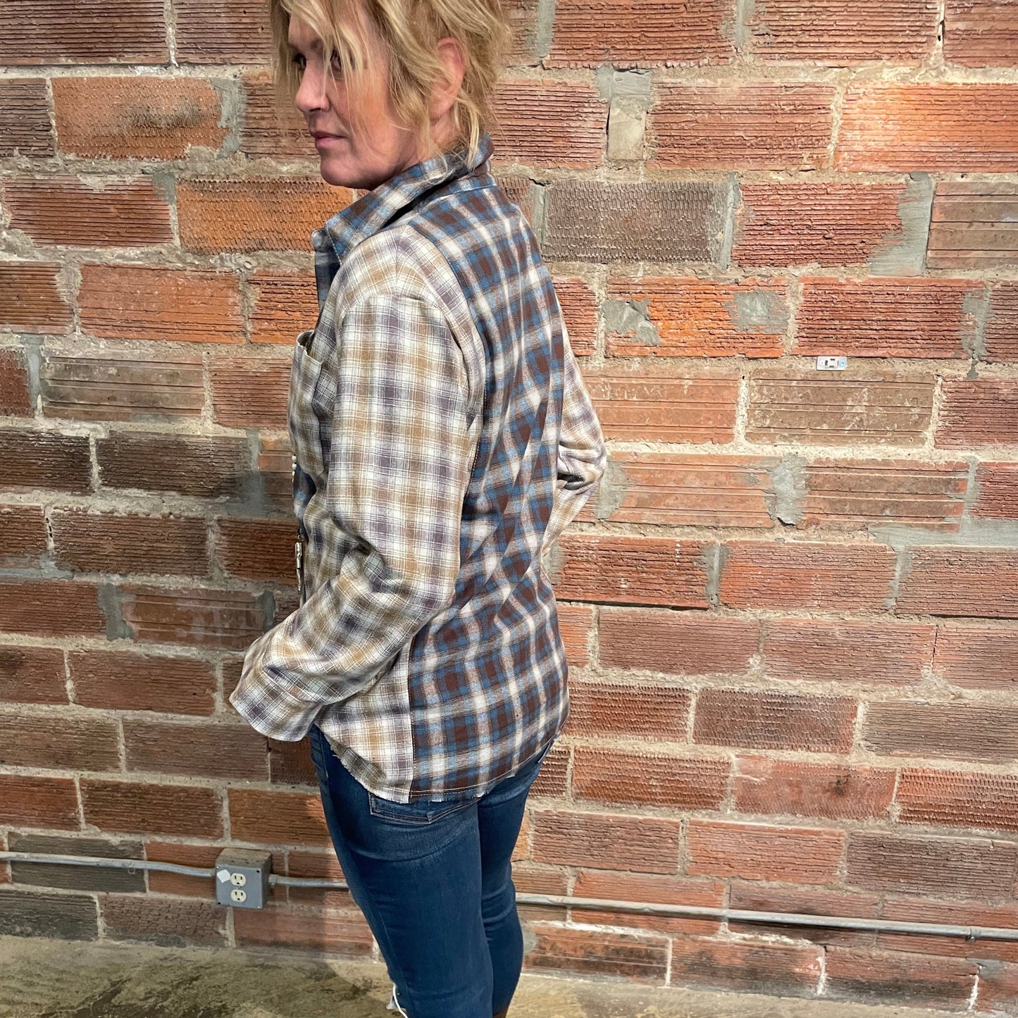 Penny Patchwork Plaid Shirt - Blue