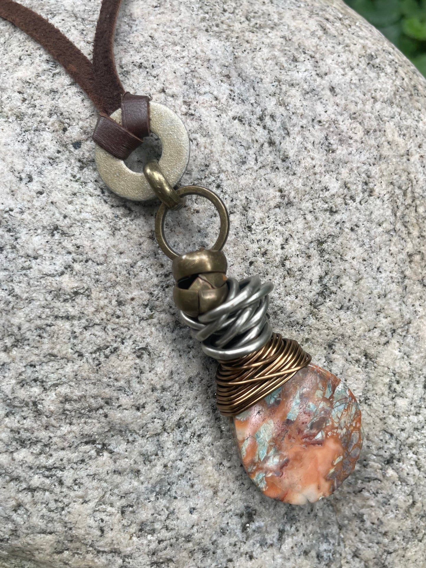 Amy Louise Leather Collection-Sunset Jasper Pendant Necklace.