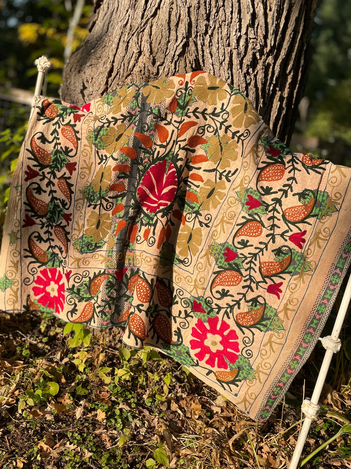 Rowena Reversible Embroidered Kantha Quilt.