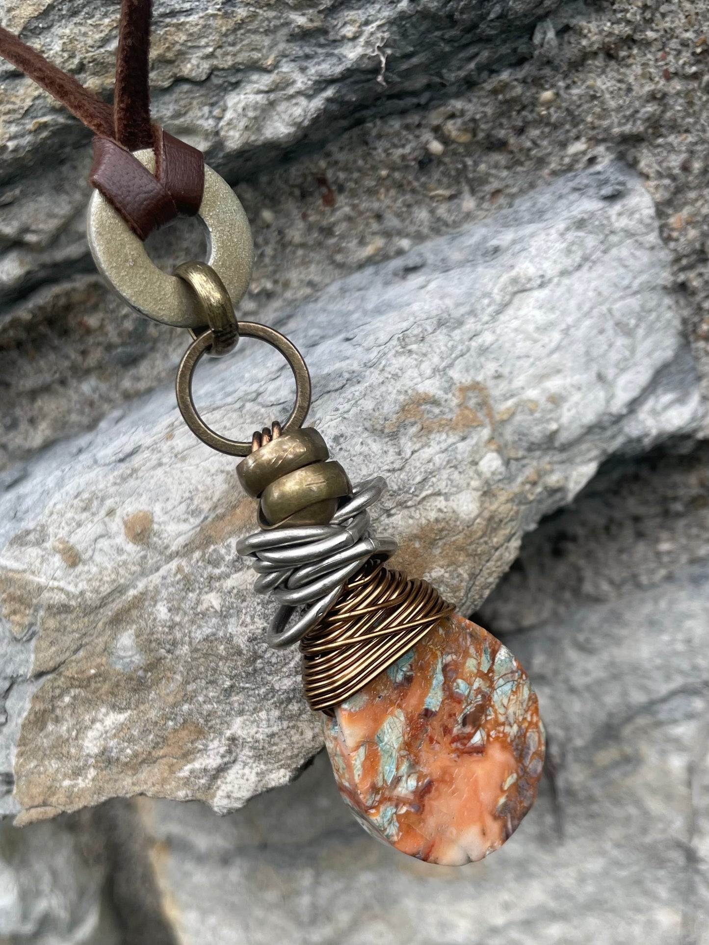 Amy Louise Leather Collection-Sunset Jasper Pendant Necklace.