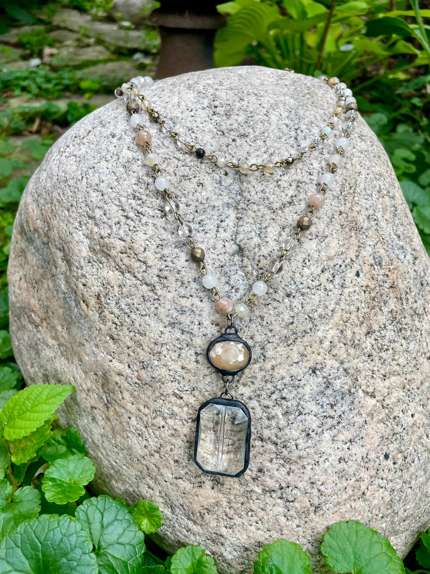 Lindsay Layered Crystal Pendant Necklace.