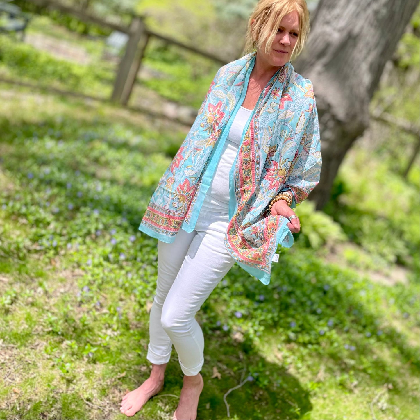 Kayla Cotton Sarong Scarf. Aqua.