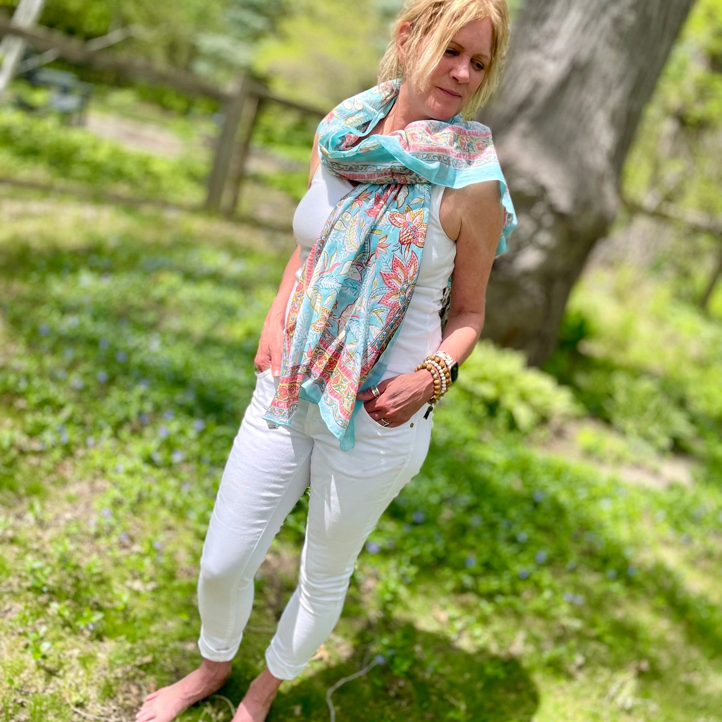 Kayla Cotton Sarong Scarf. Aqua.