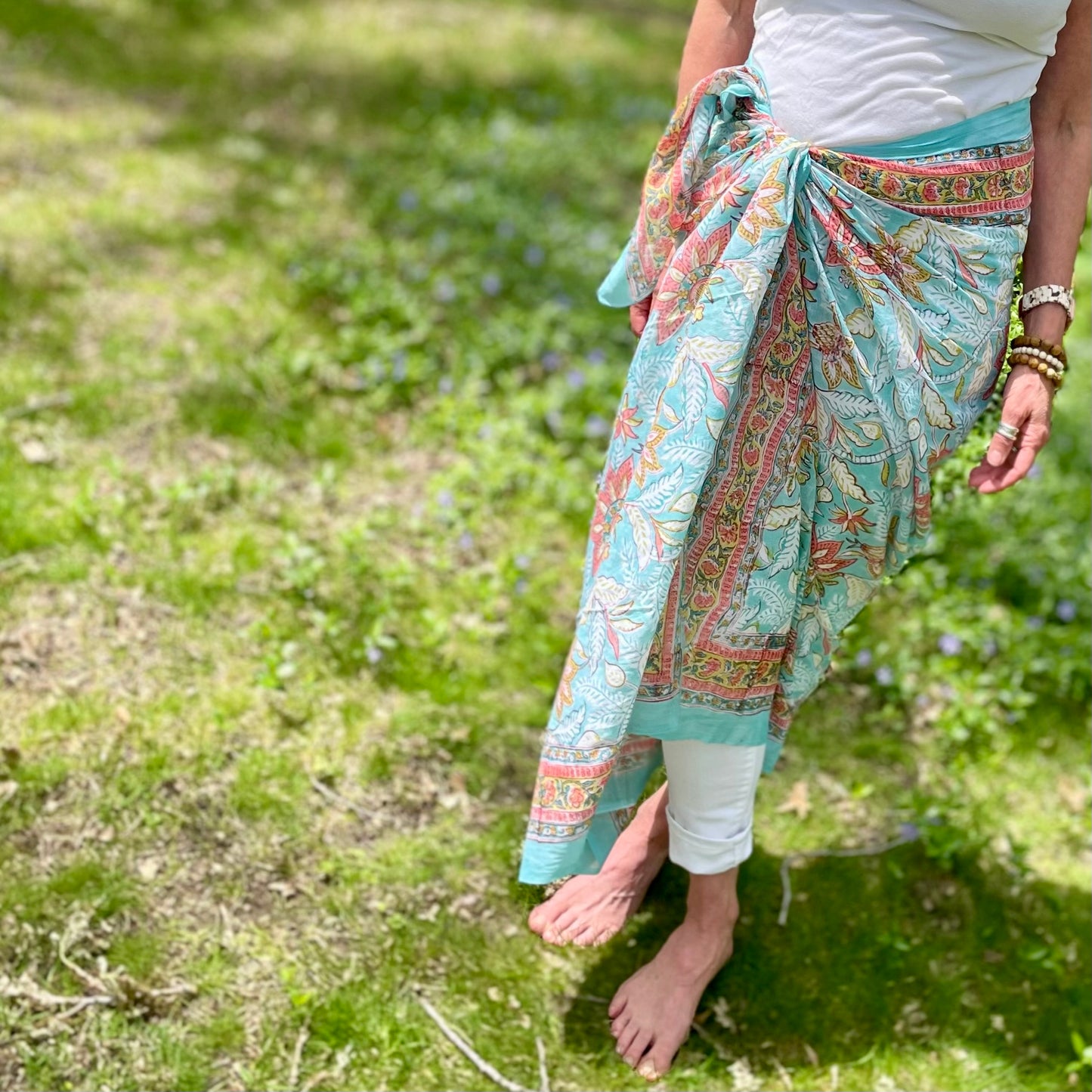 Kayla Cotton Sarong Scarf. Aqua.