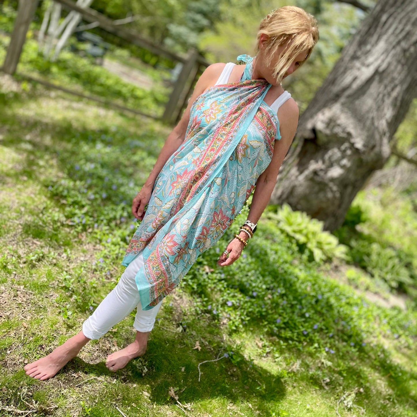 Kayla Cotton Sarong Scarf. Aqua.