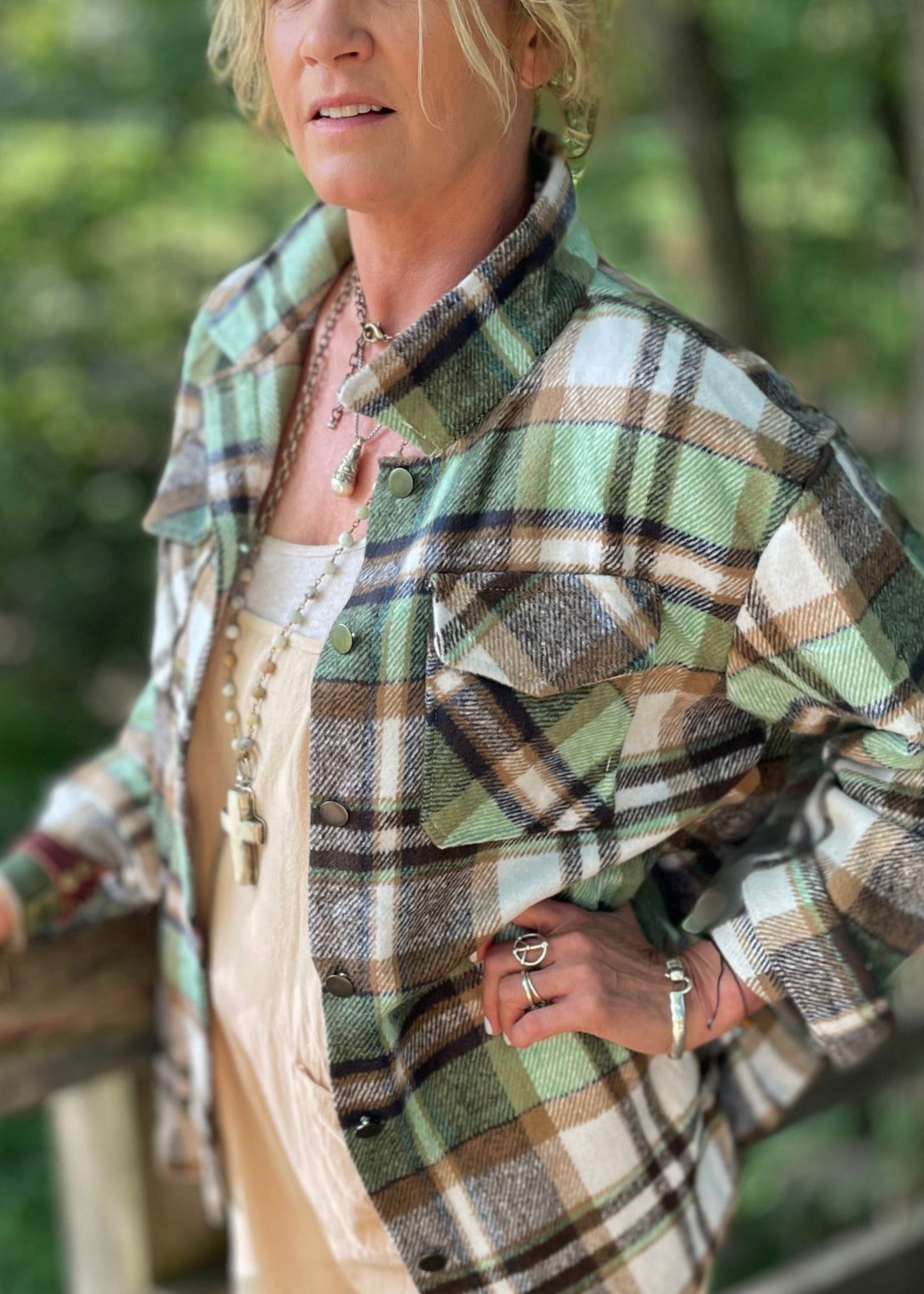 Plaid Shacket Flannel Shirt -Green