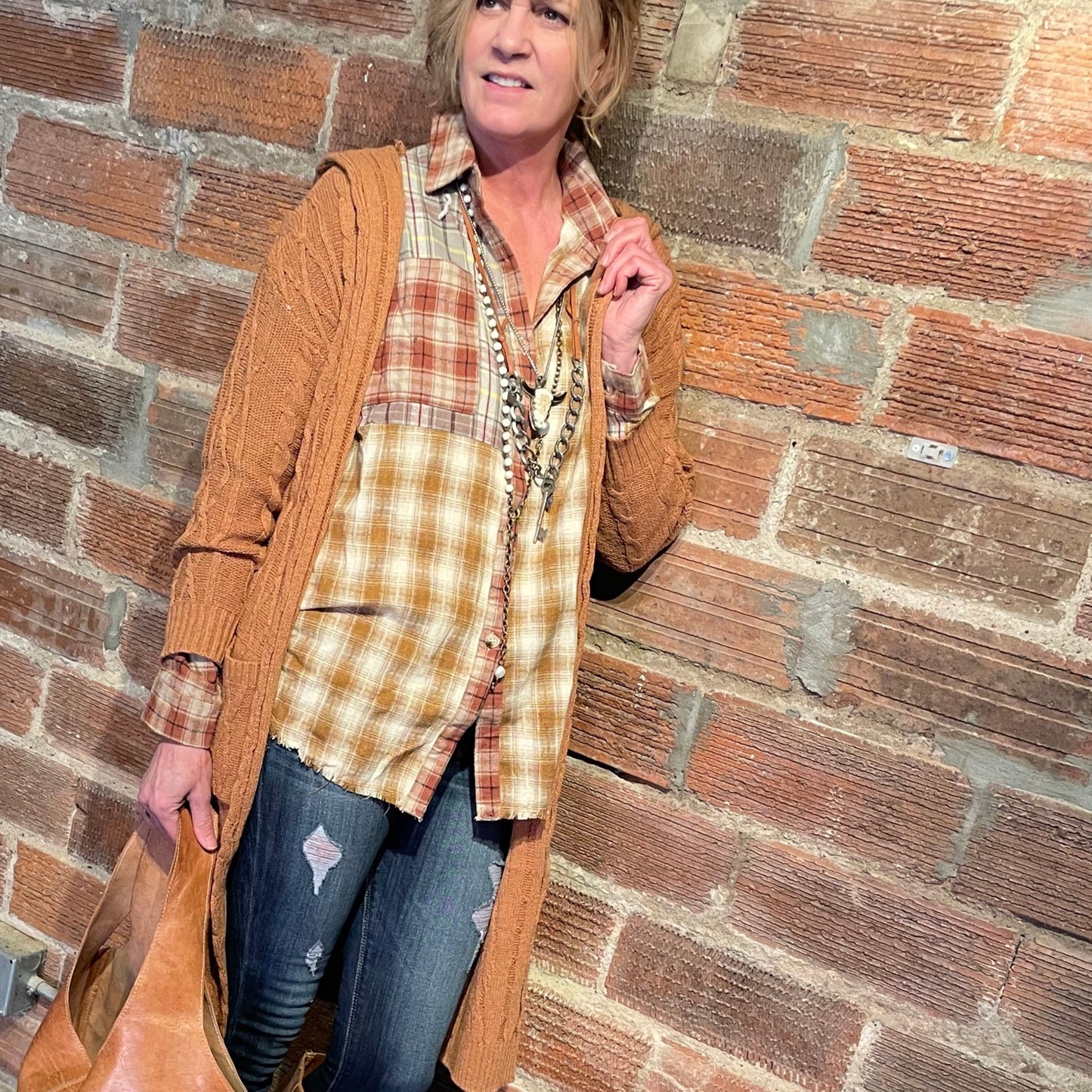 Pepper Patchwork Plaid Shirt - Tan