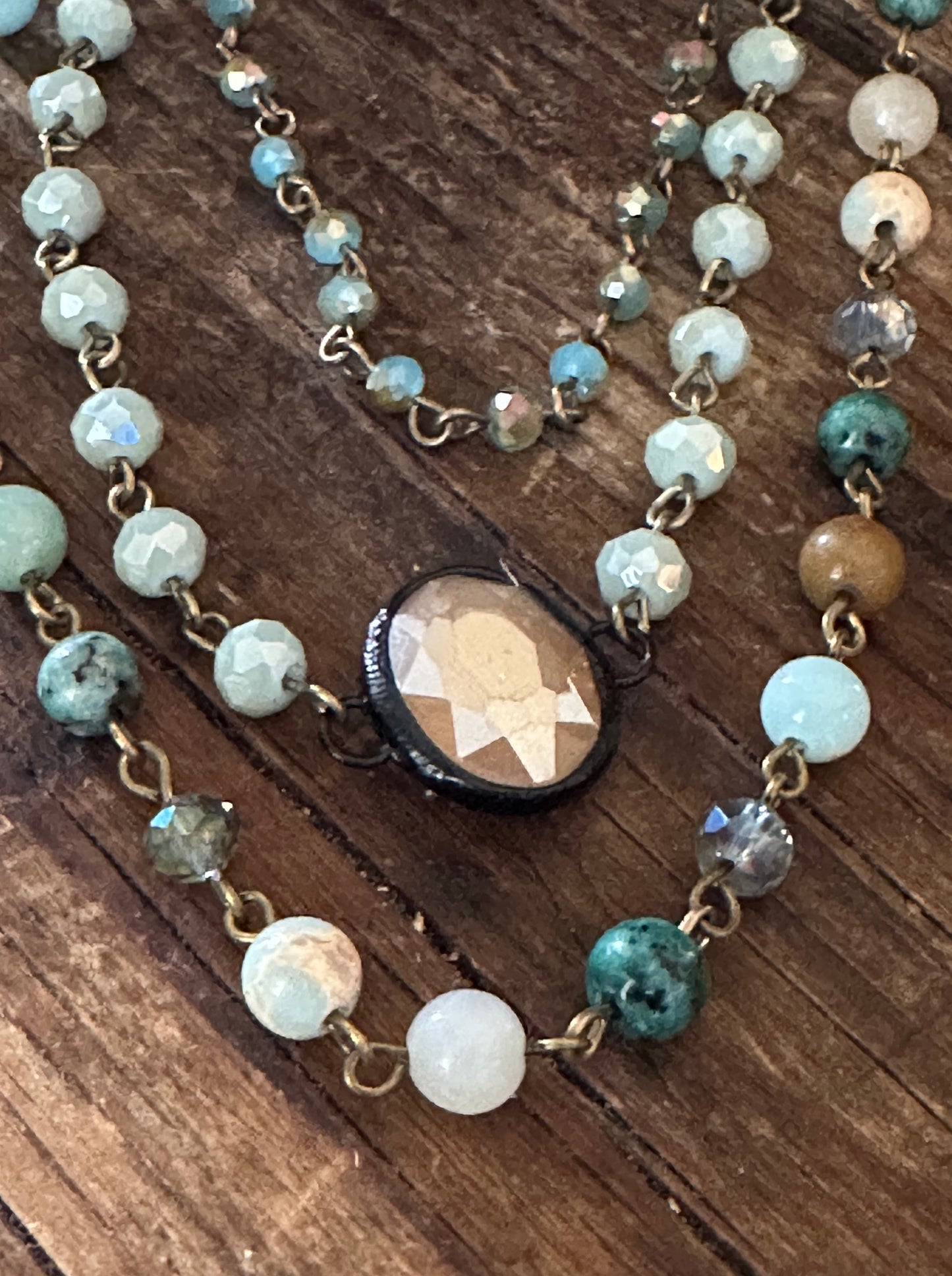 Peyson faceted multi-stand necklace. Turquise & Pink