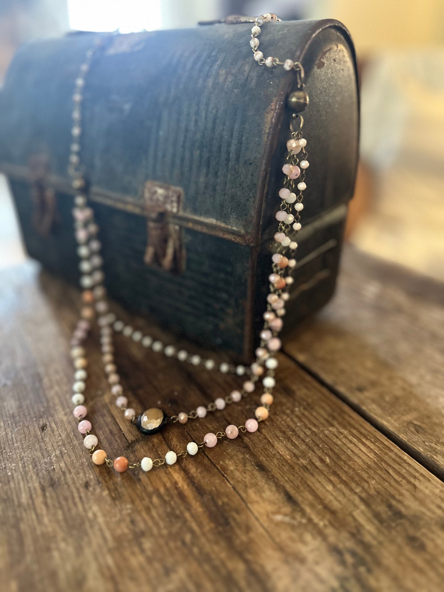Peyson faceted multi-stand necklace. Turquise & Pink