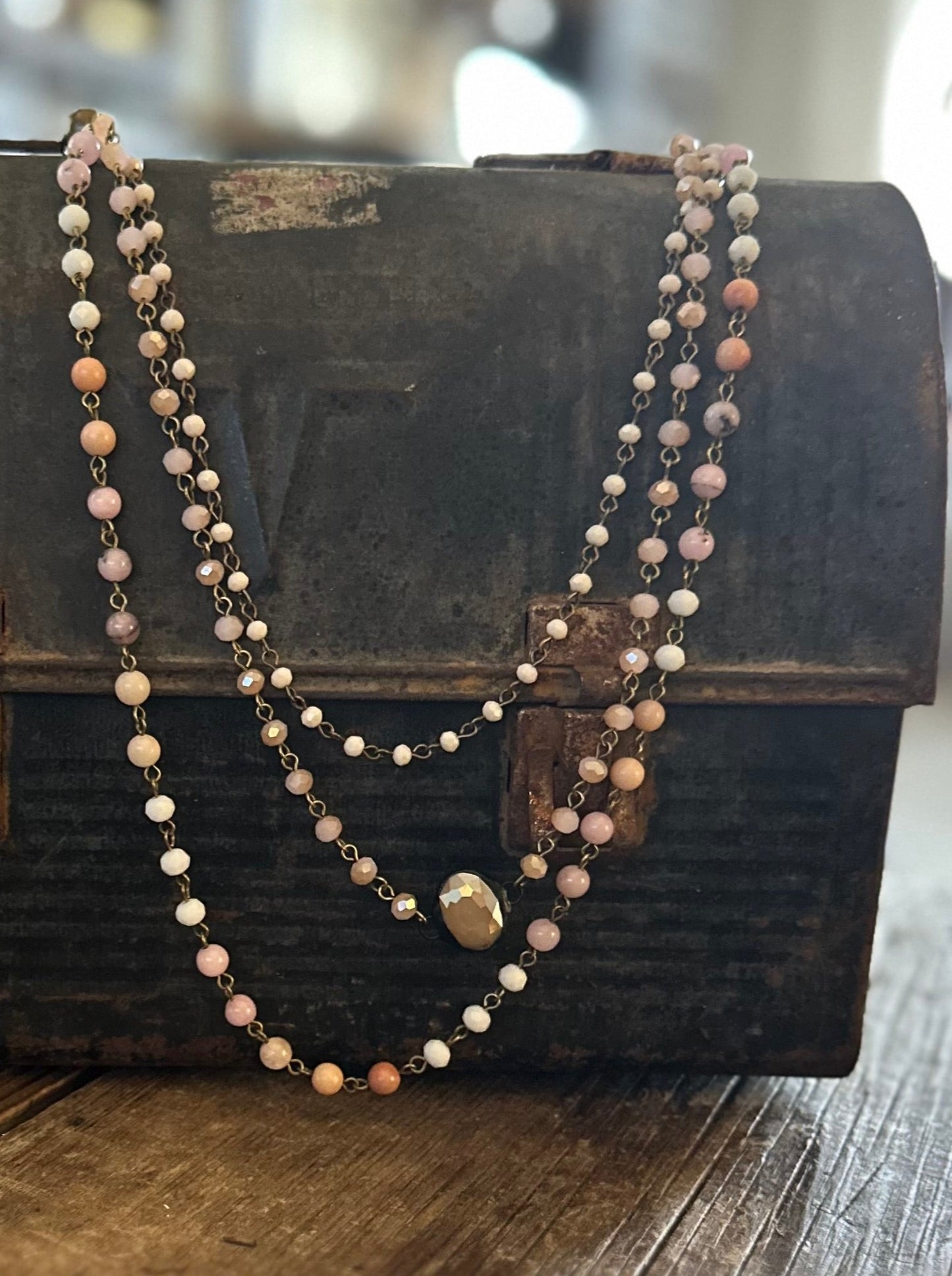 Peyson faceted multi-stand necklace. Turquise & Pink