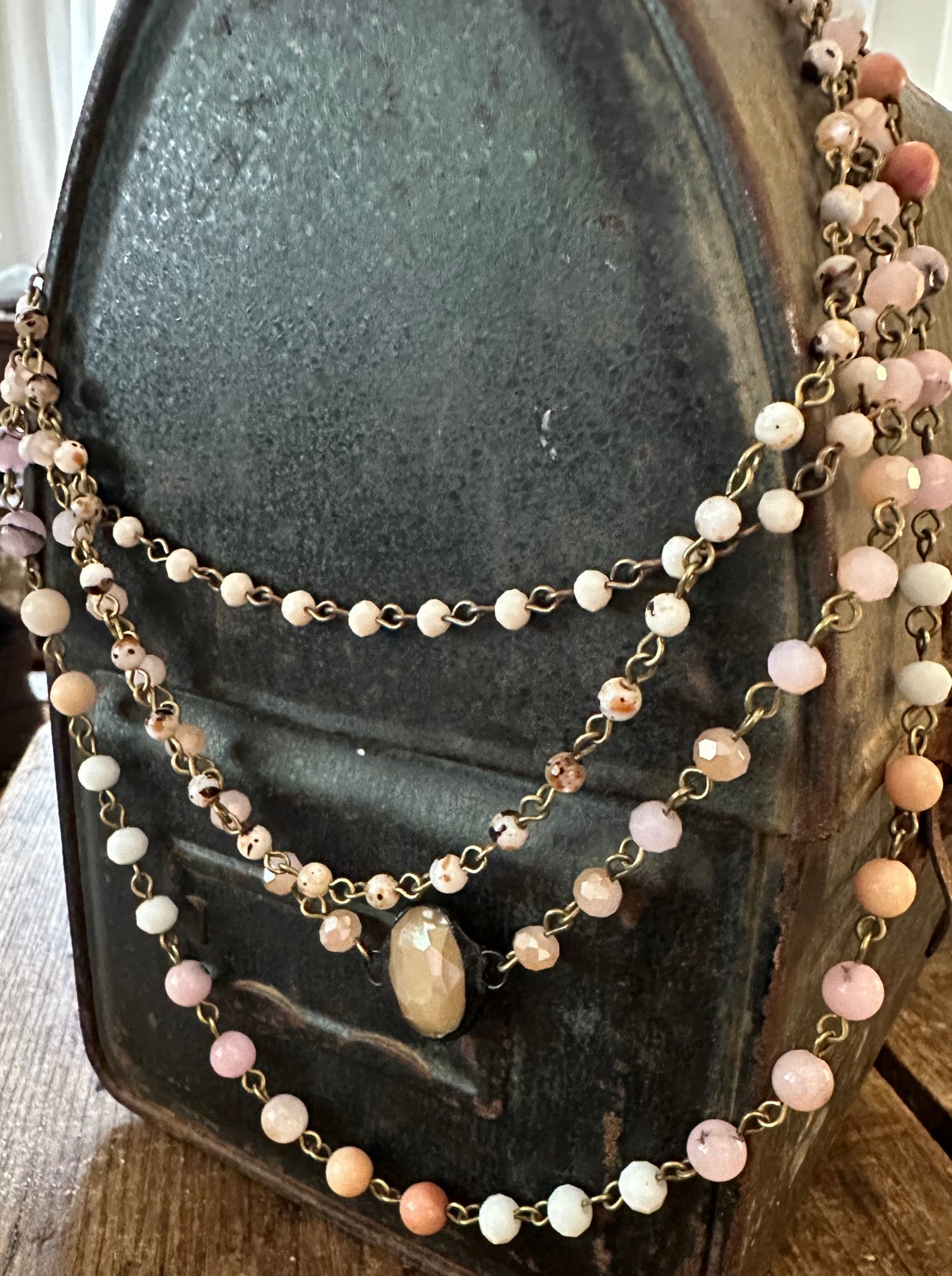 Peyson faceted multi-stand necklace. Turquise & Pink