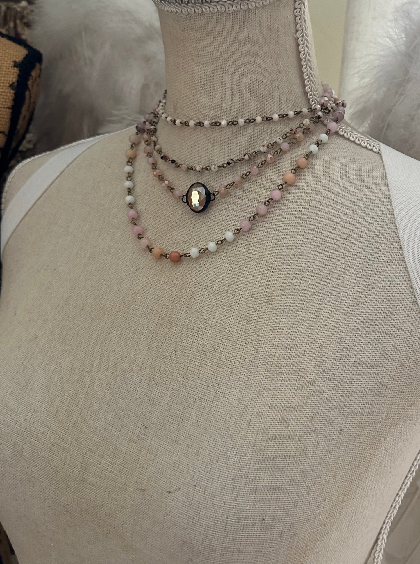 Peyson faceted multi-stand necklace. Turquise & Pink