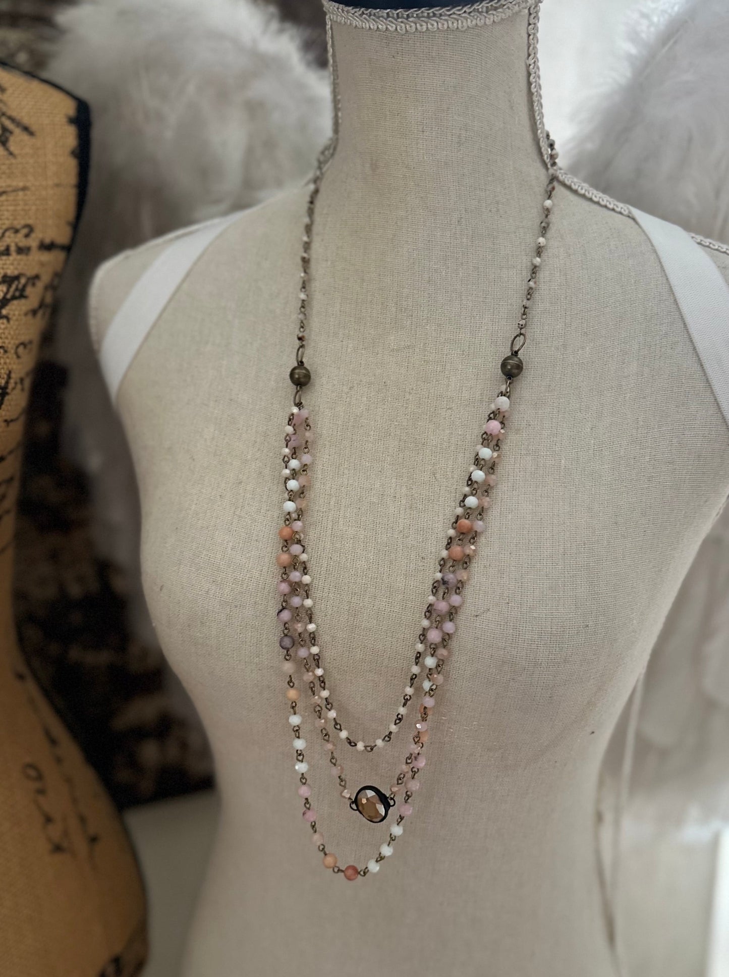 Peyson faceted multi-stand necklace. Turquise & Pink
