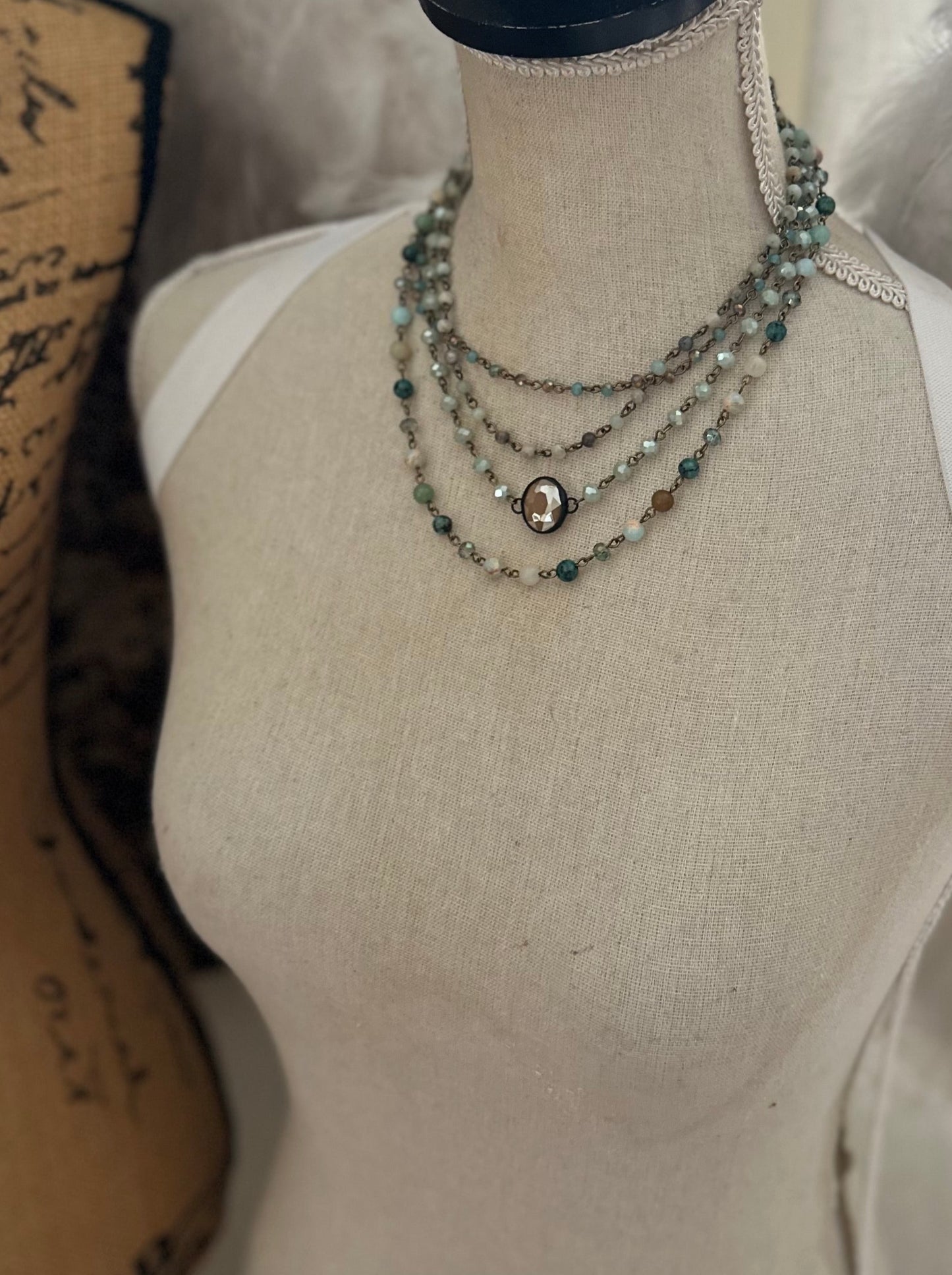 Peyson faceted multi-stand necklace. Turquise & Pink