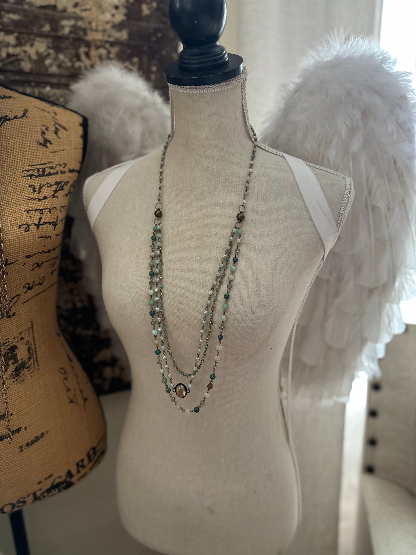Peyson faceted multi-stand necklace. Turquise & Pink