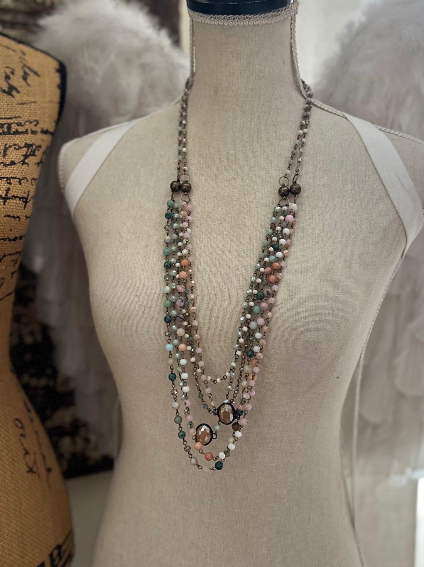 Peyson faceted multi-stand necklace. Turquise & Pink