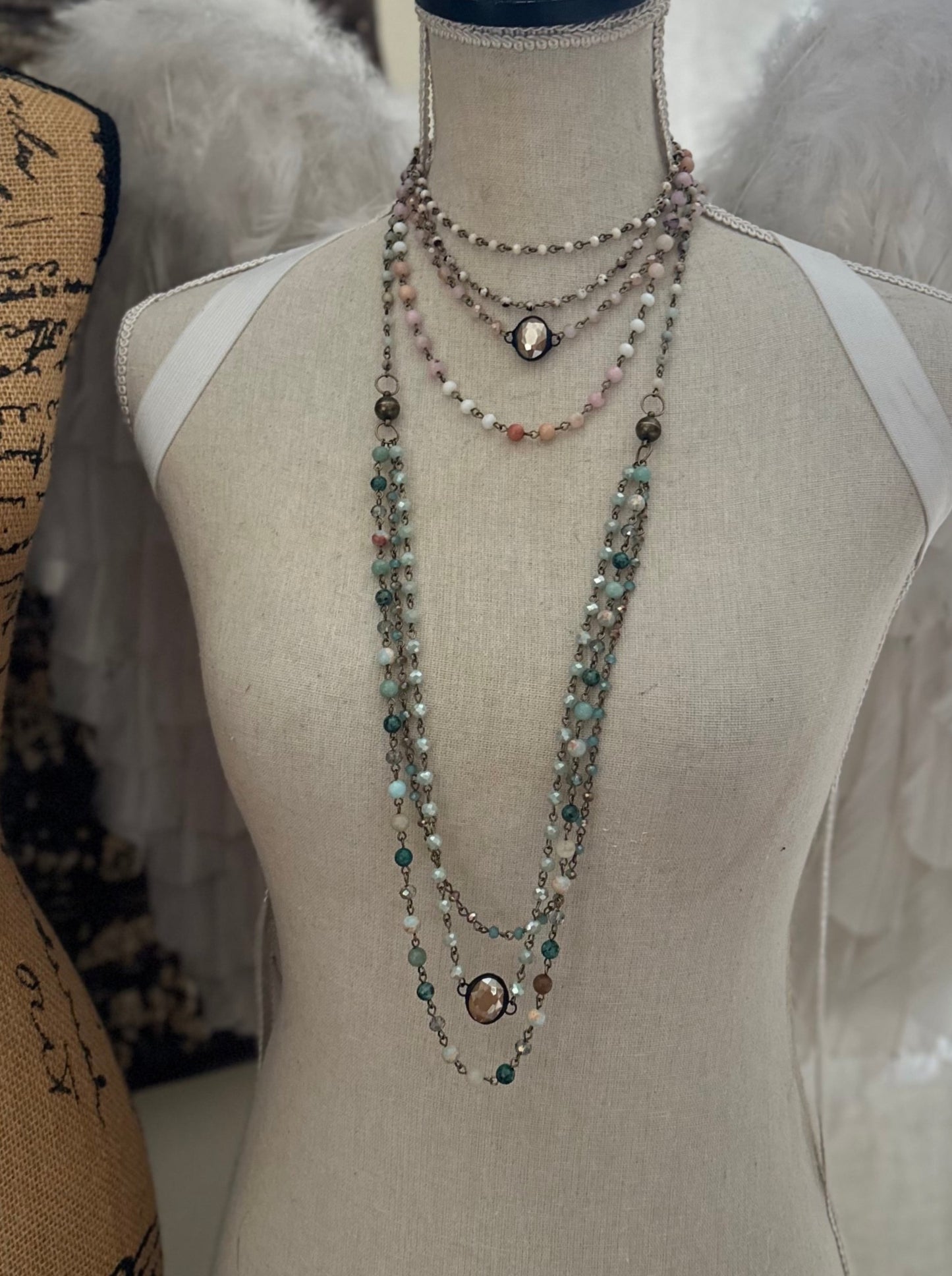 Peyson faceted multi-stand necklace. Turquise & Pink