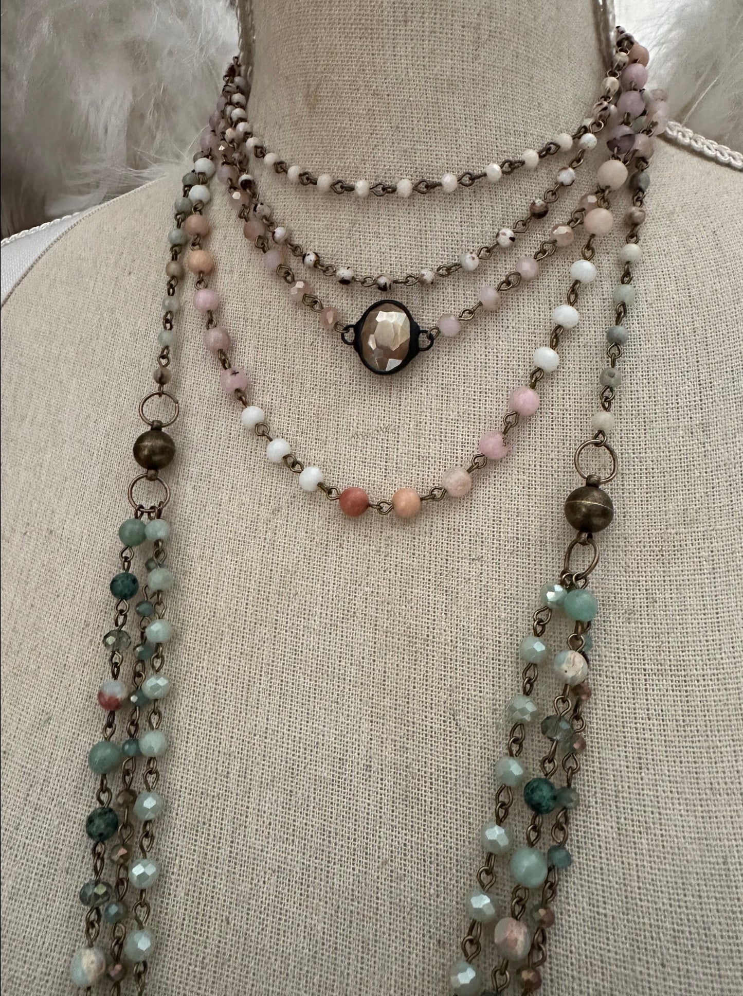 Peyson faceted multi-stand necklace. Turquise & Pink