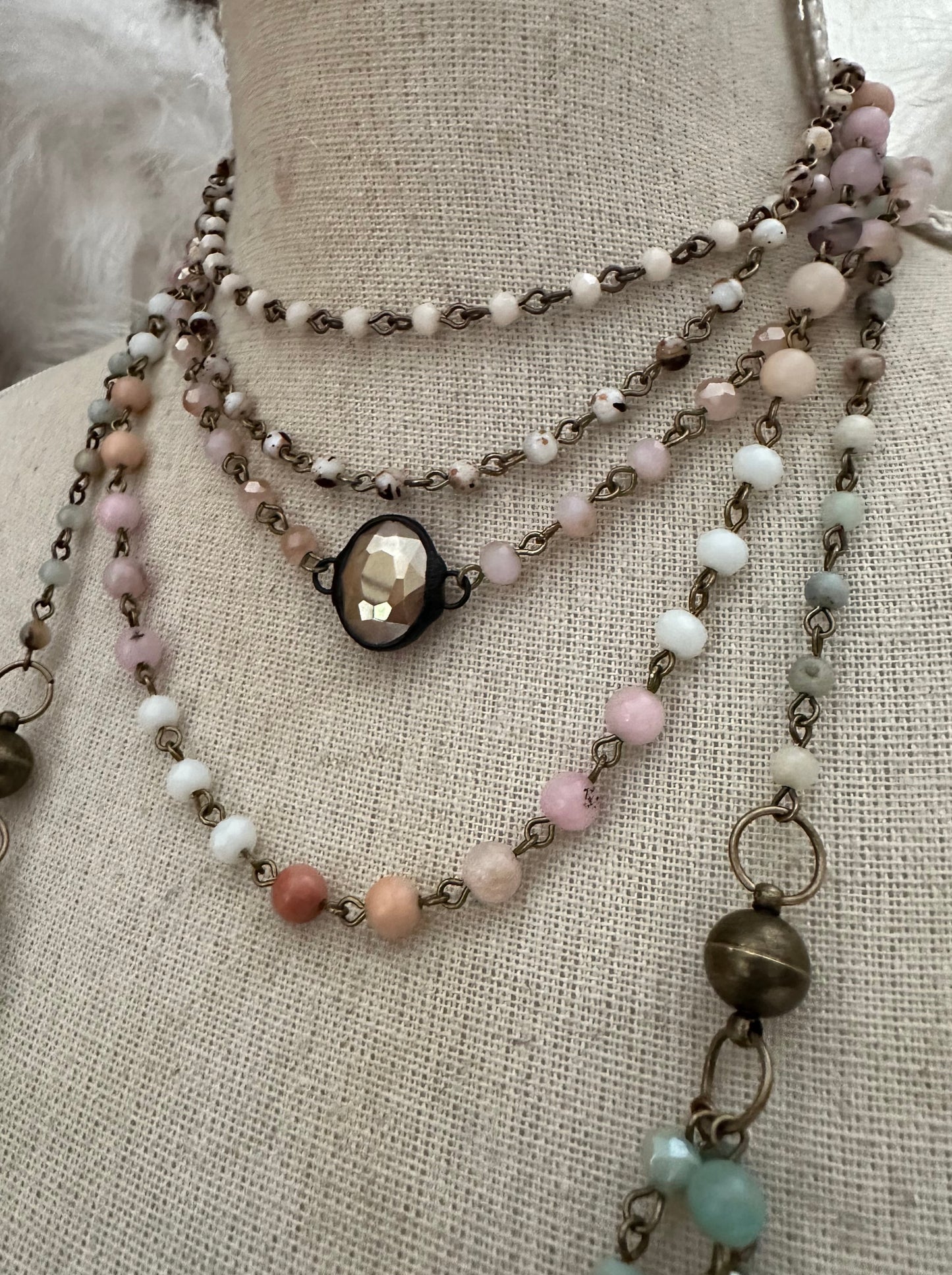 Peyson faceted multi-stand necklace. Turquise & Pink