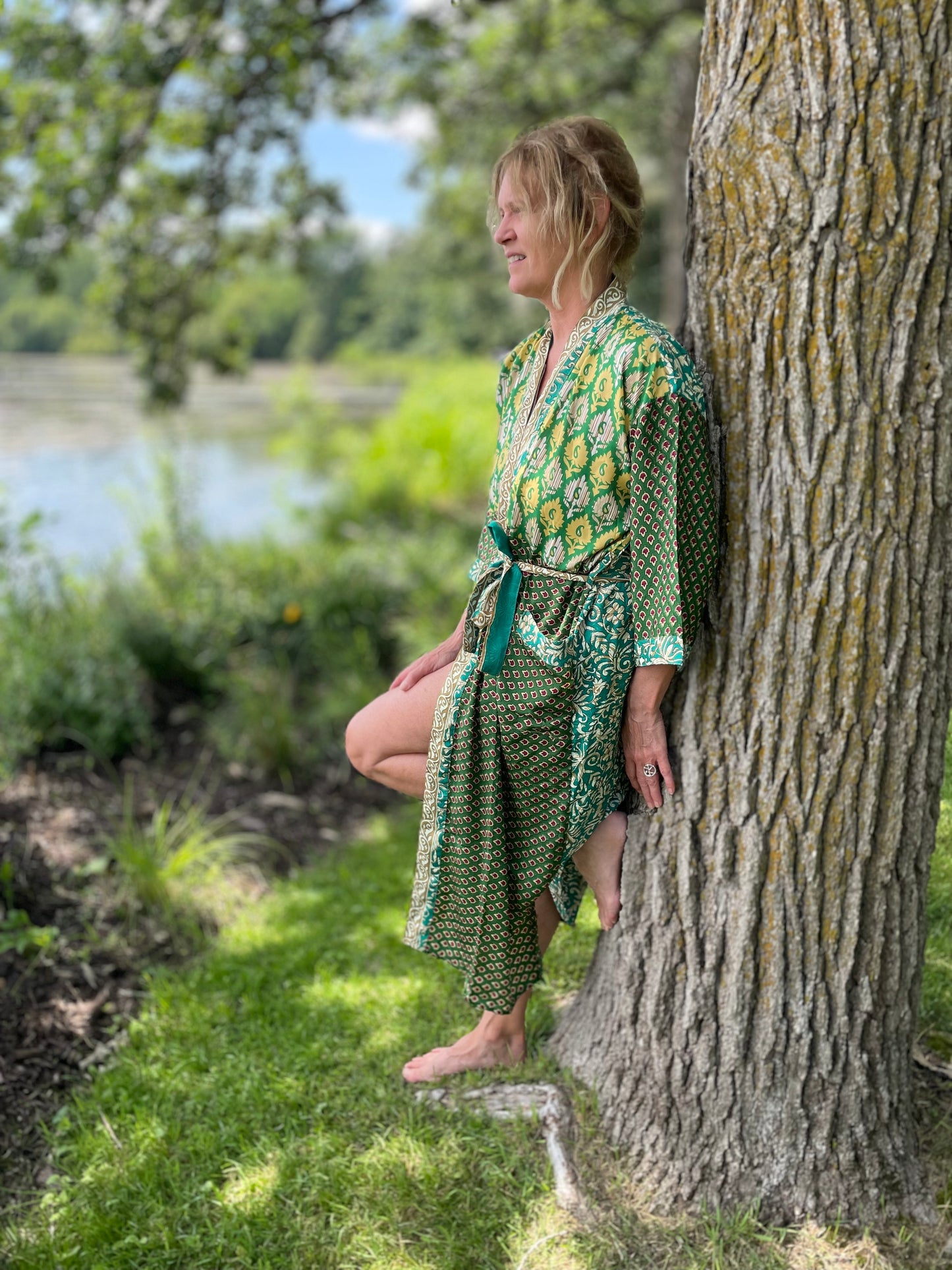 Annabelle Silk Sari Robe - Green