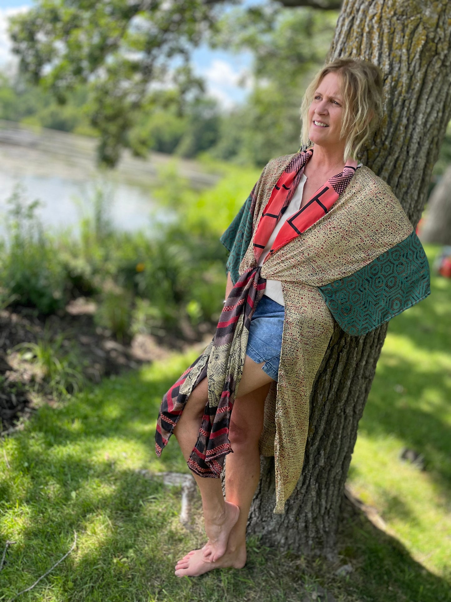 The Hey Delilah Silk Duster Kimono - Tan, Green