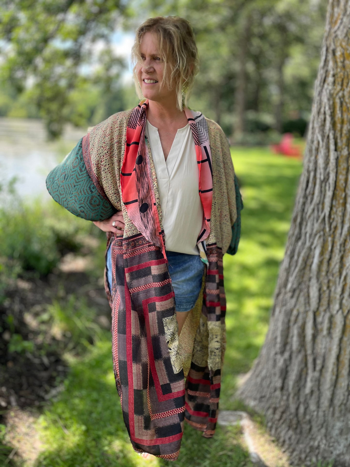 The Hey Delilah Silk Duster Kimono - Tan, Green