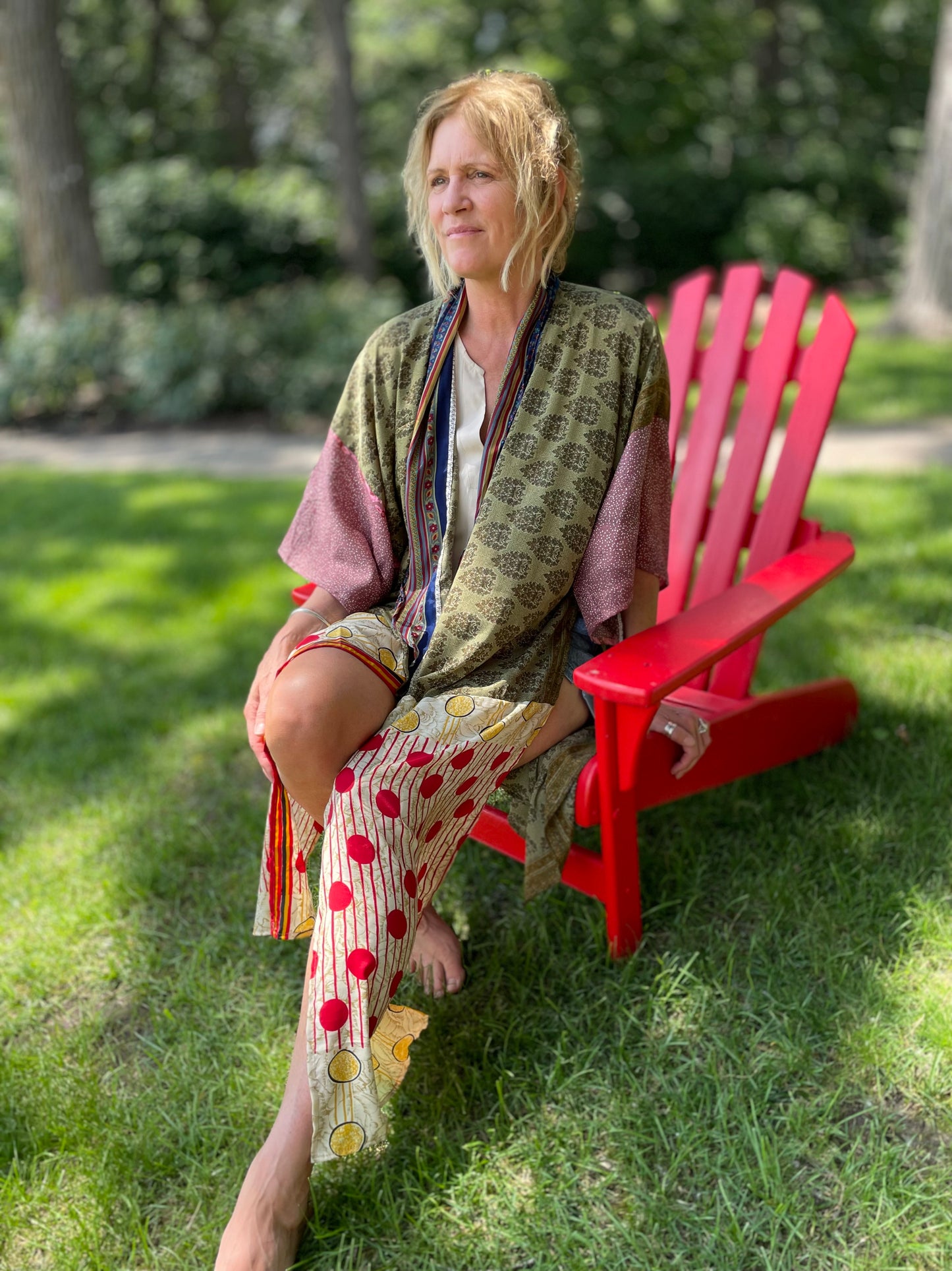 The Hey Delilah Silk Duster Kimono - Red, Green Multi