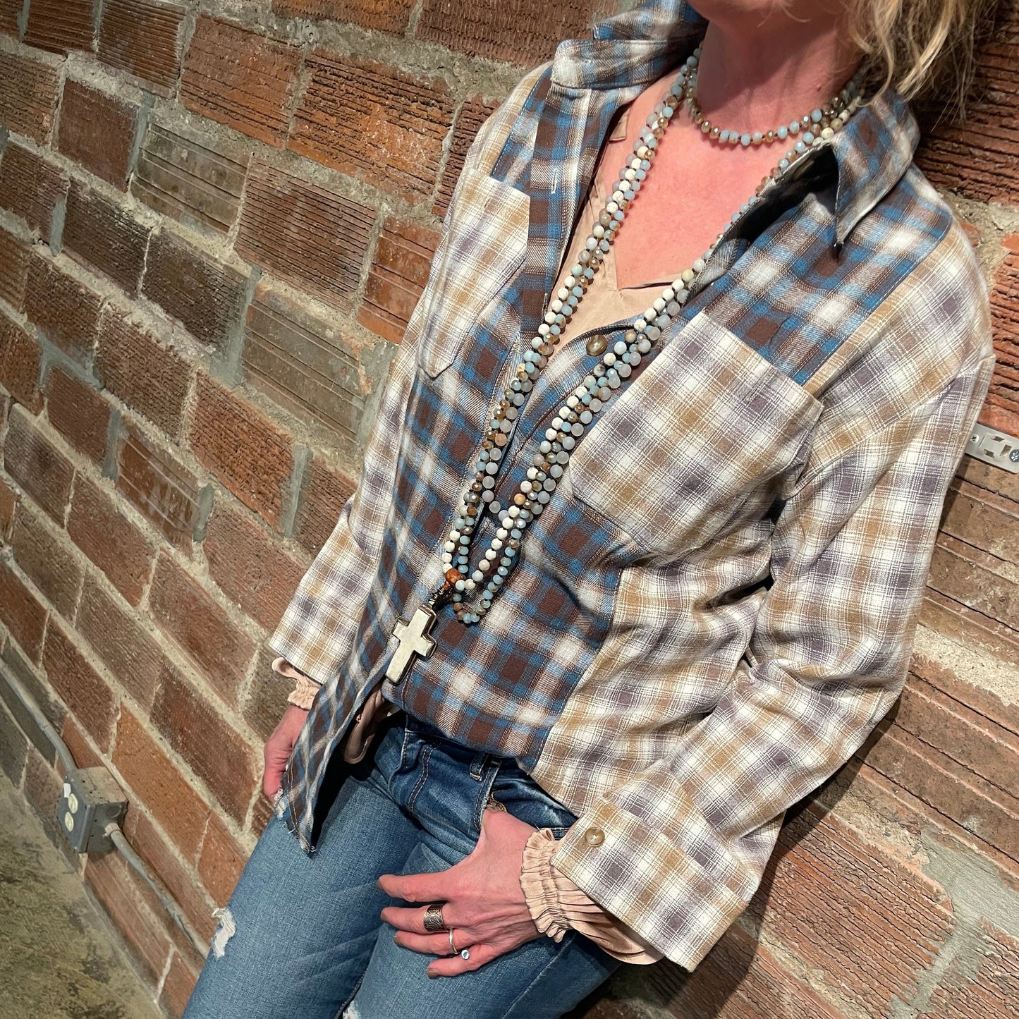 Penny Patchwork Plaid  Shirt - Blue