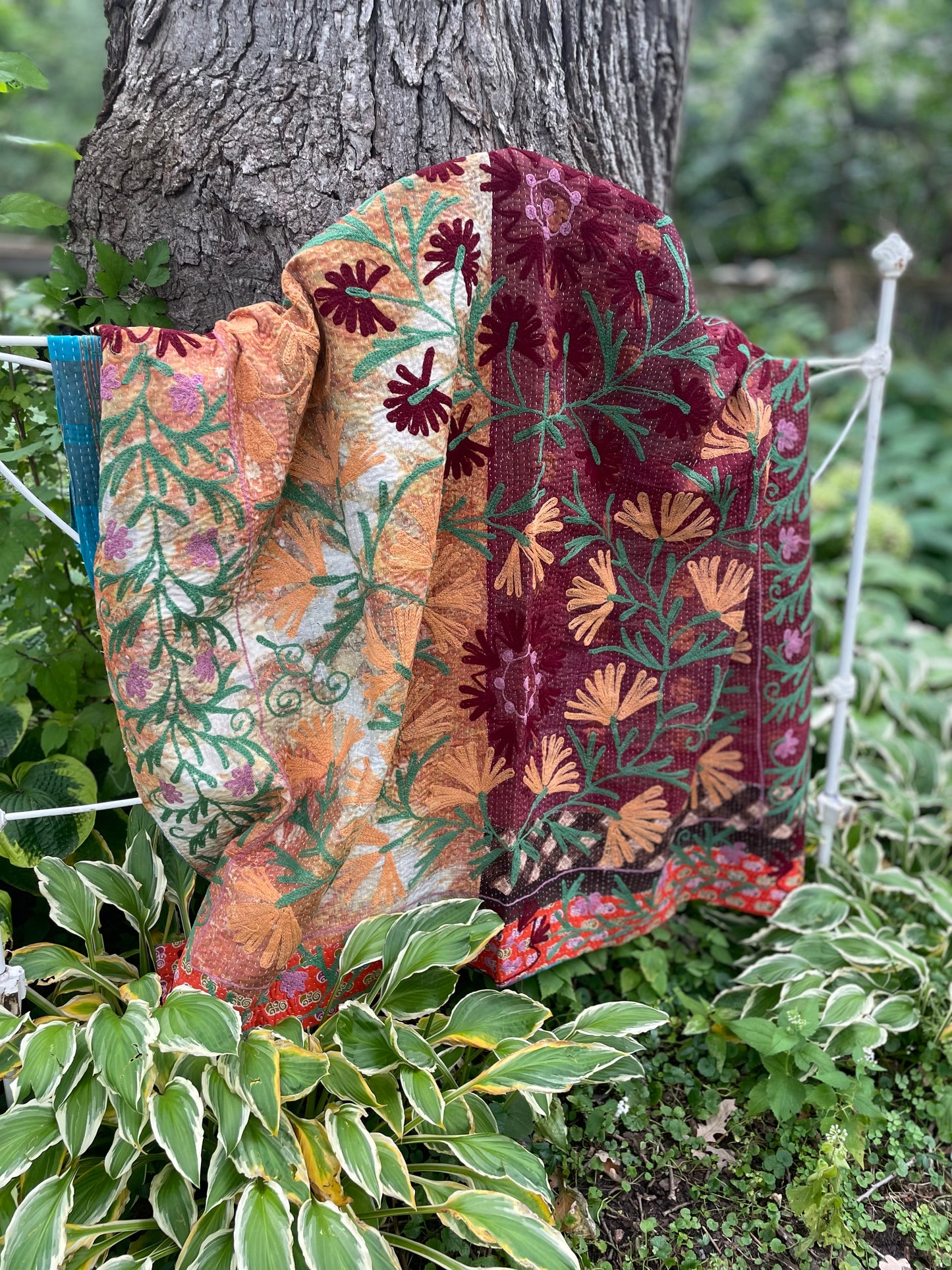 Rowena Reversible Embroidered  Kantha Quilt.