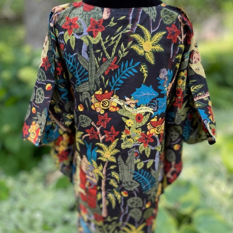 Frida Kahlo Print Black Cotton Tunic. Swim Coverup.