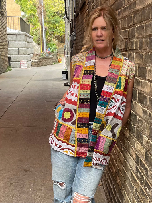 Dakota  Patchwork Hand Stitched Kantha Vest - Style 1
