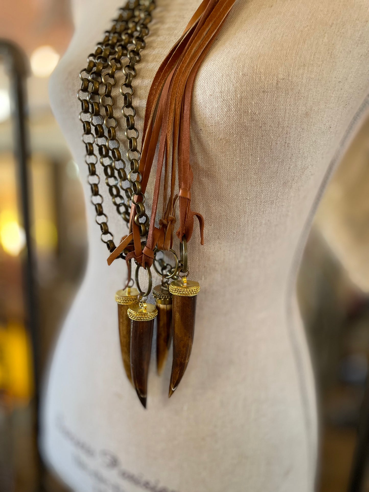 Amy Louise Carved Buffalo Bone Pendant Necklace.